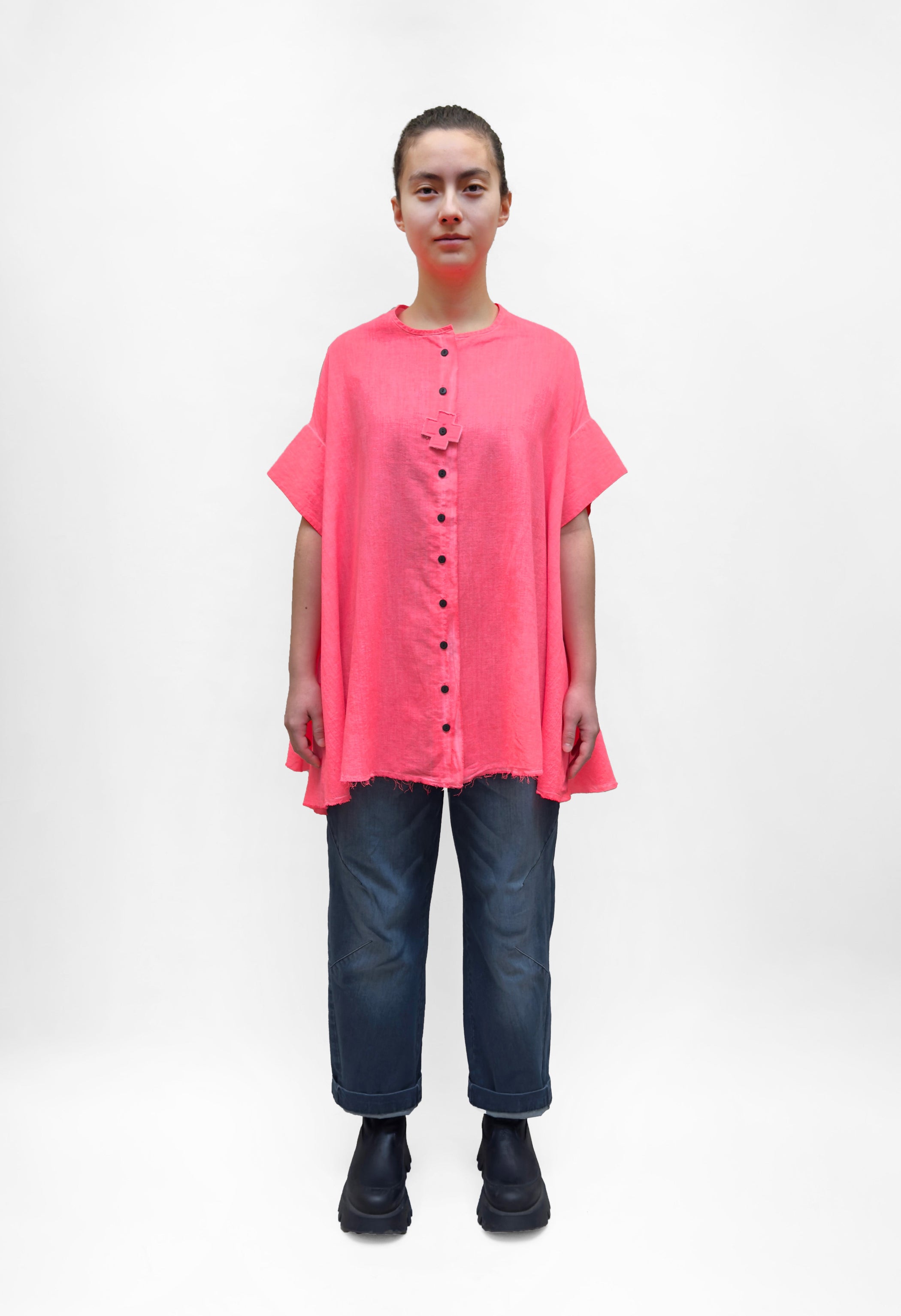 PLU Flared Cotton Shirt in Coral