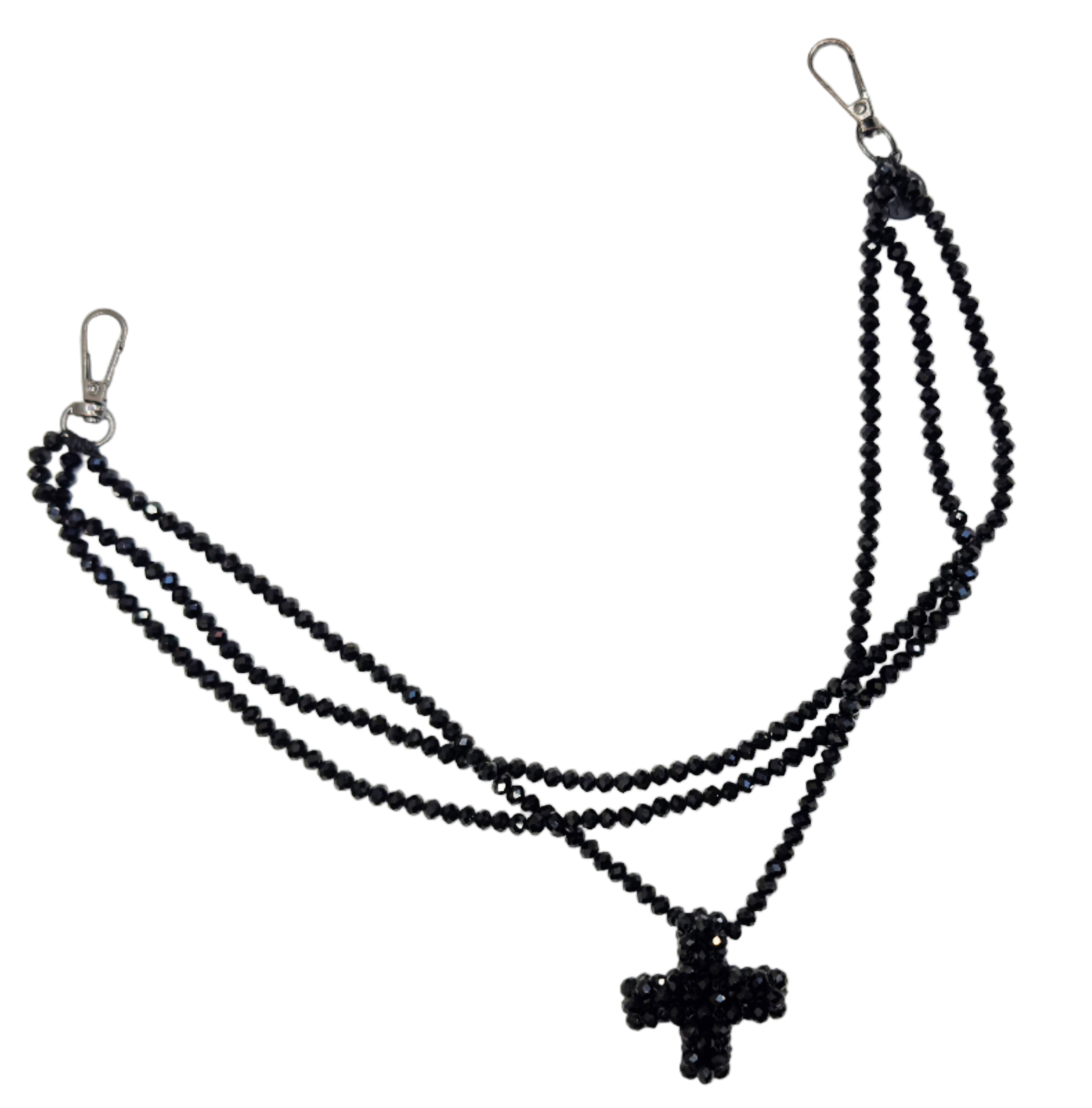 PLU 3-String Beaded Plus Sign Necklace - Black