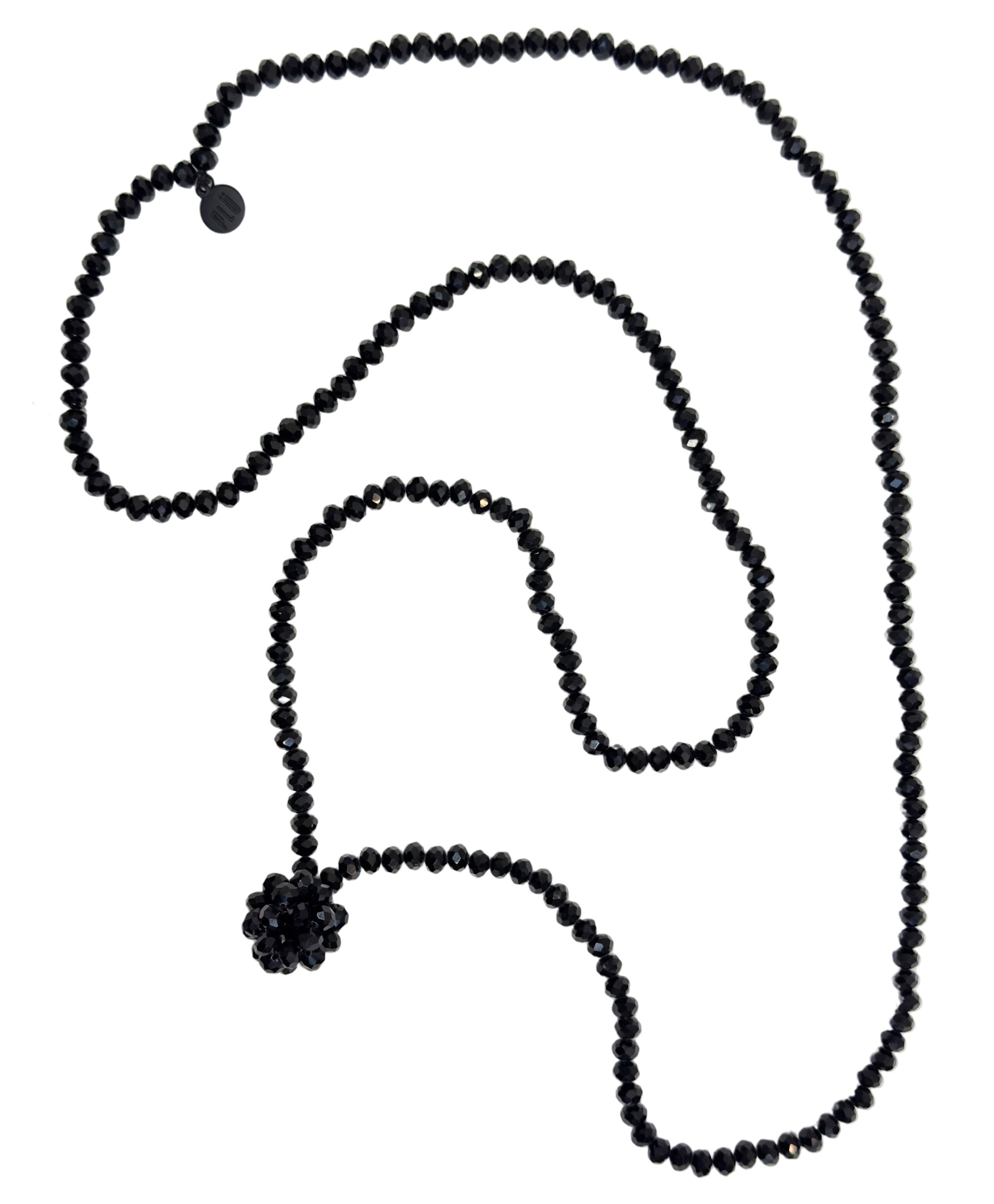 PLU Across Marble Long Beaded Necklace - Black