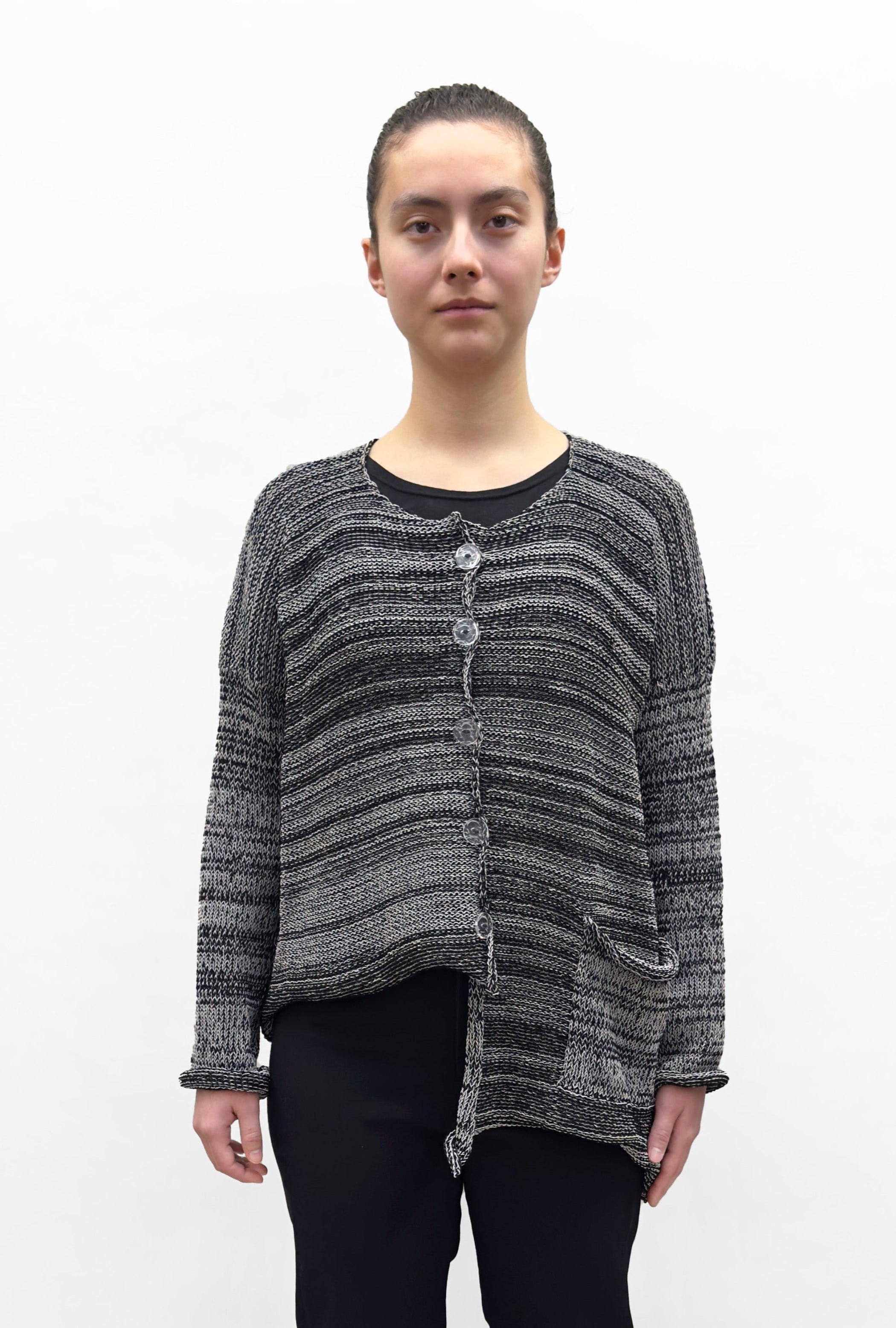 PAPER TEMPLES Long Sleeve Asymmetric Cardigan - Obsidian