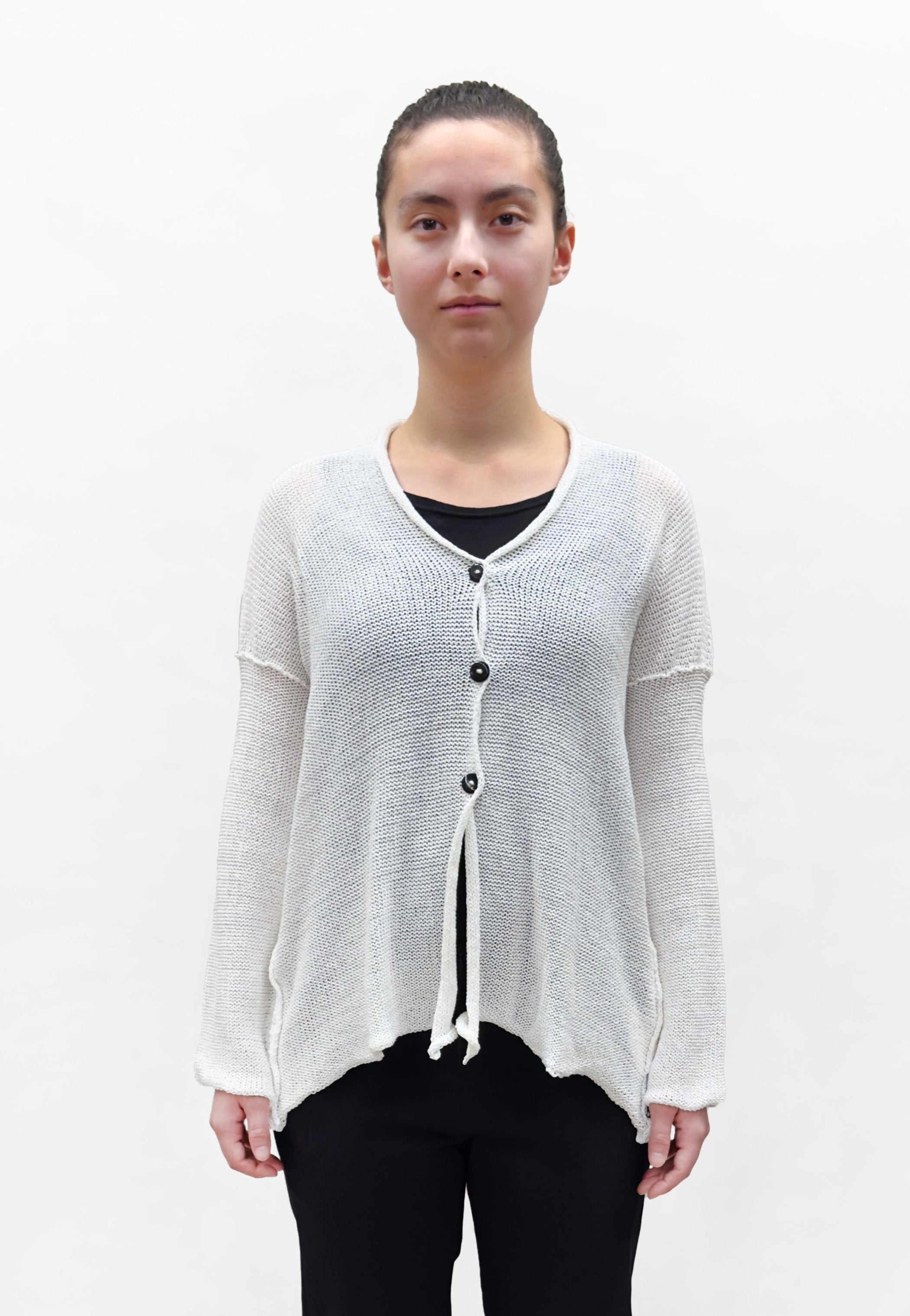 PAPER TEMPLES Boxy V Neck Cardigan - White