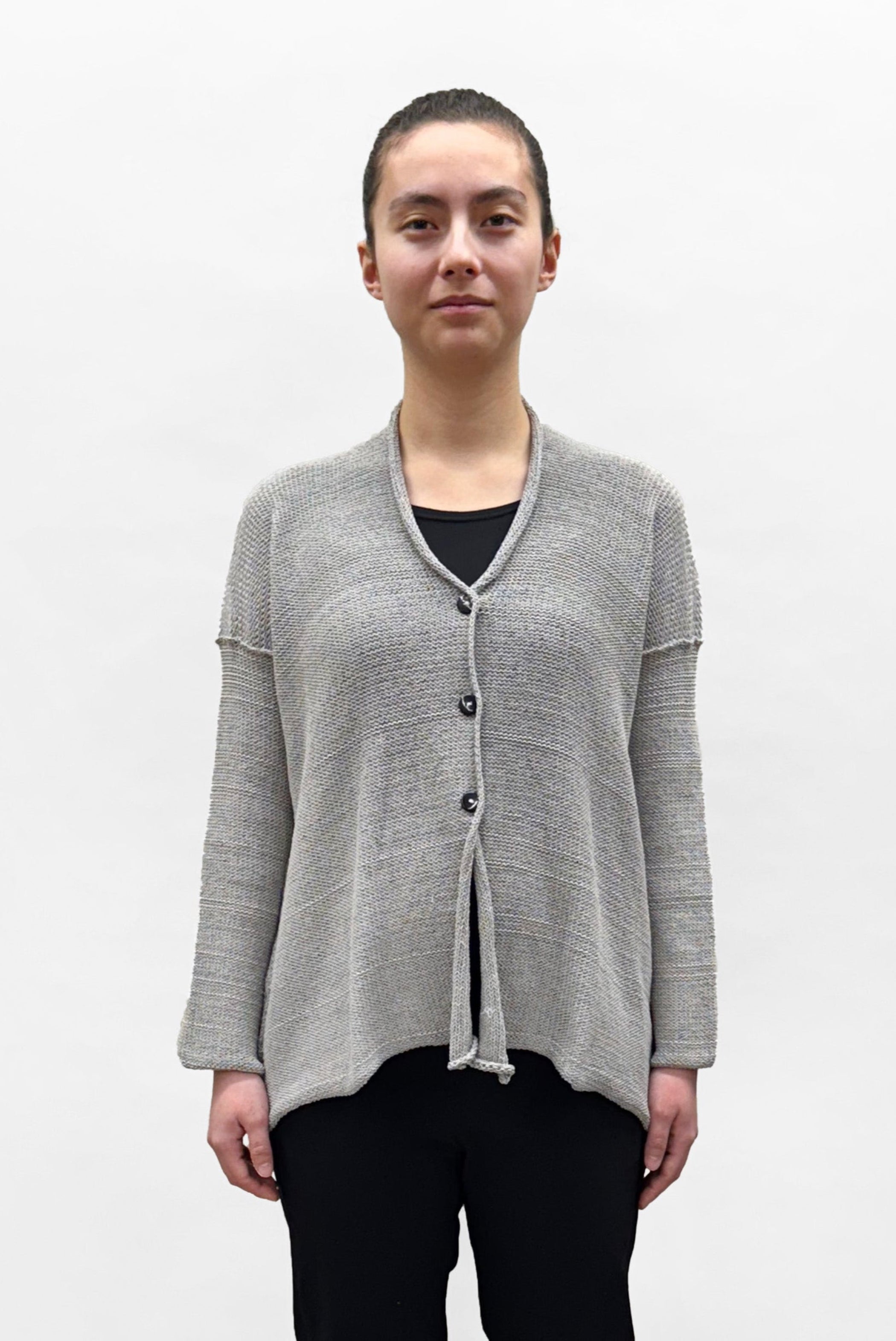 PAPER TEMPLES Boxy V Neck Cardigan - Rock Grey