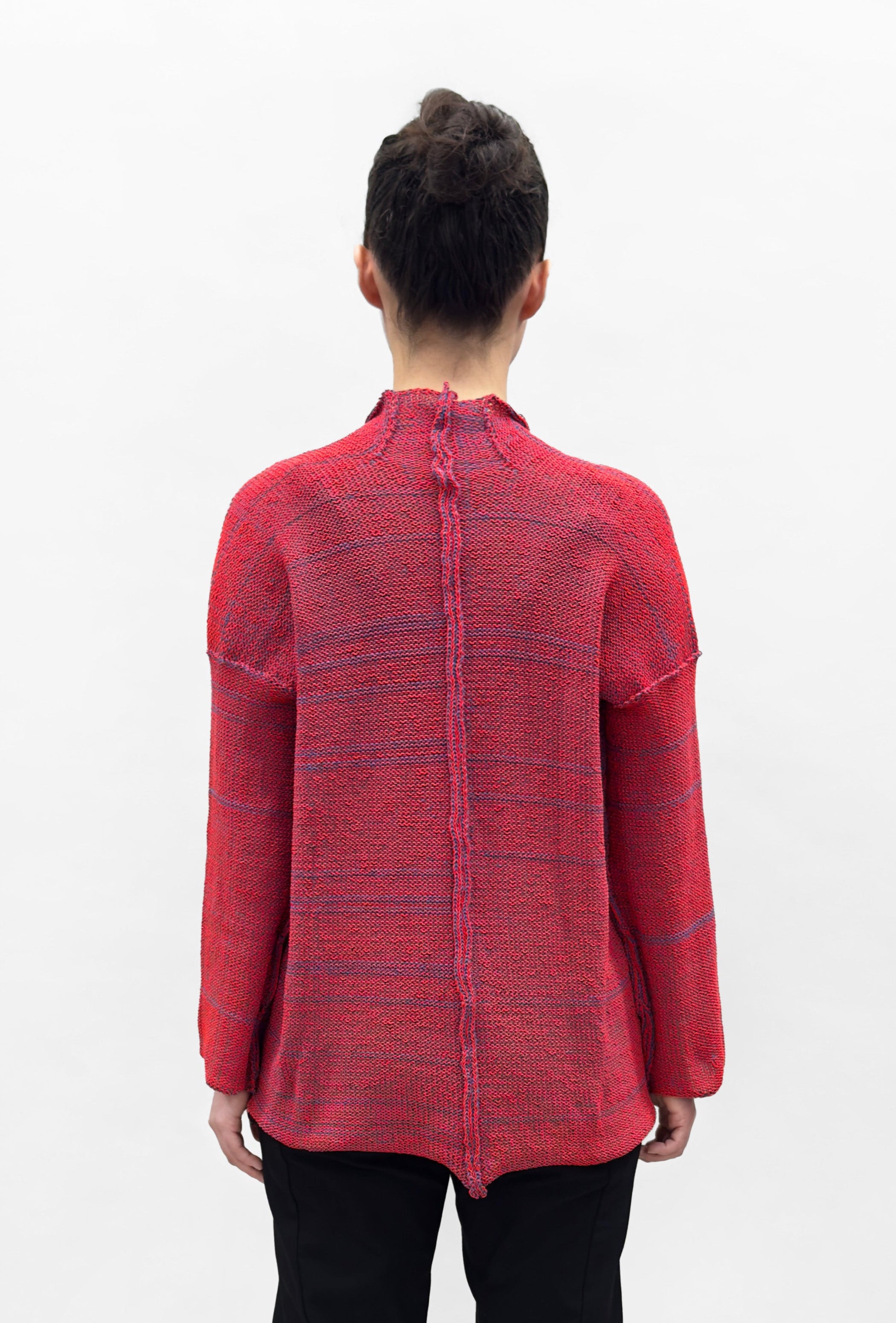 PAPER TEMPLES Boxy V Neck Cardigan - Blue and Blood Orange