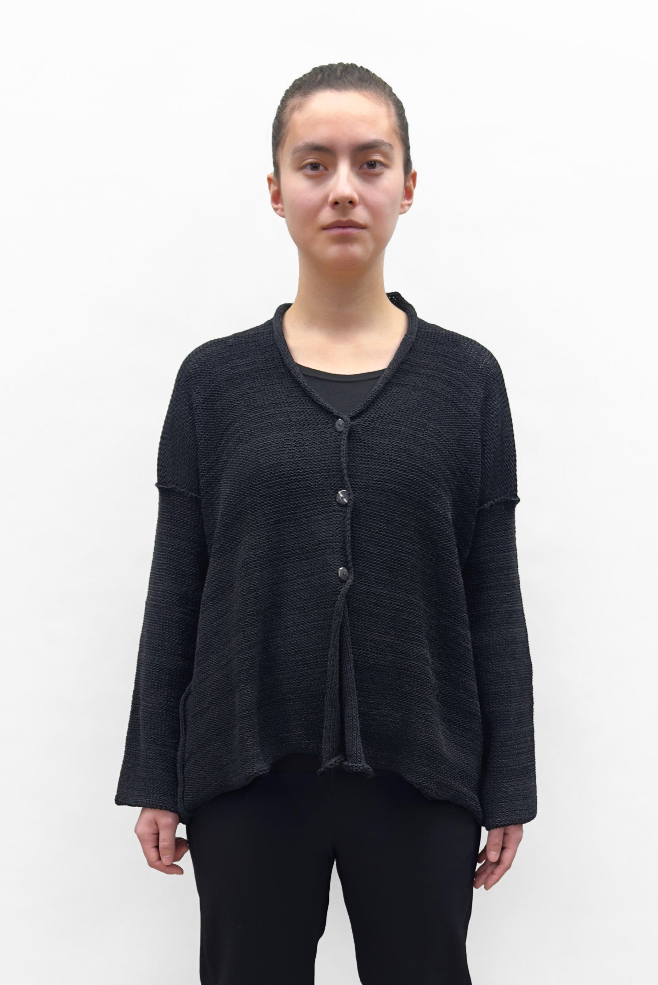 PAPER TEMPLES Boxy V Neck Cardigan - Black