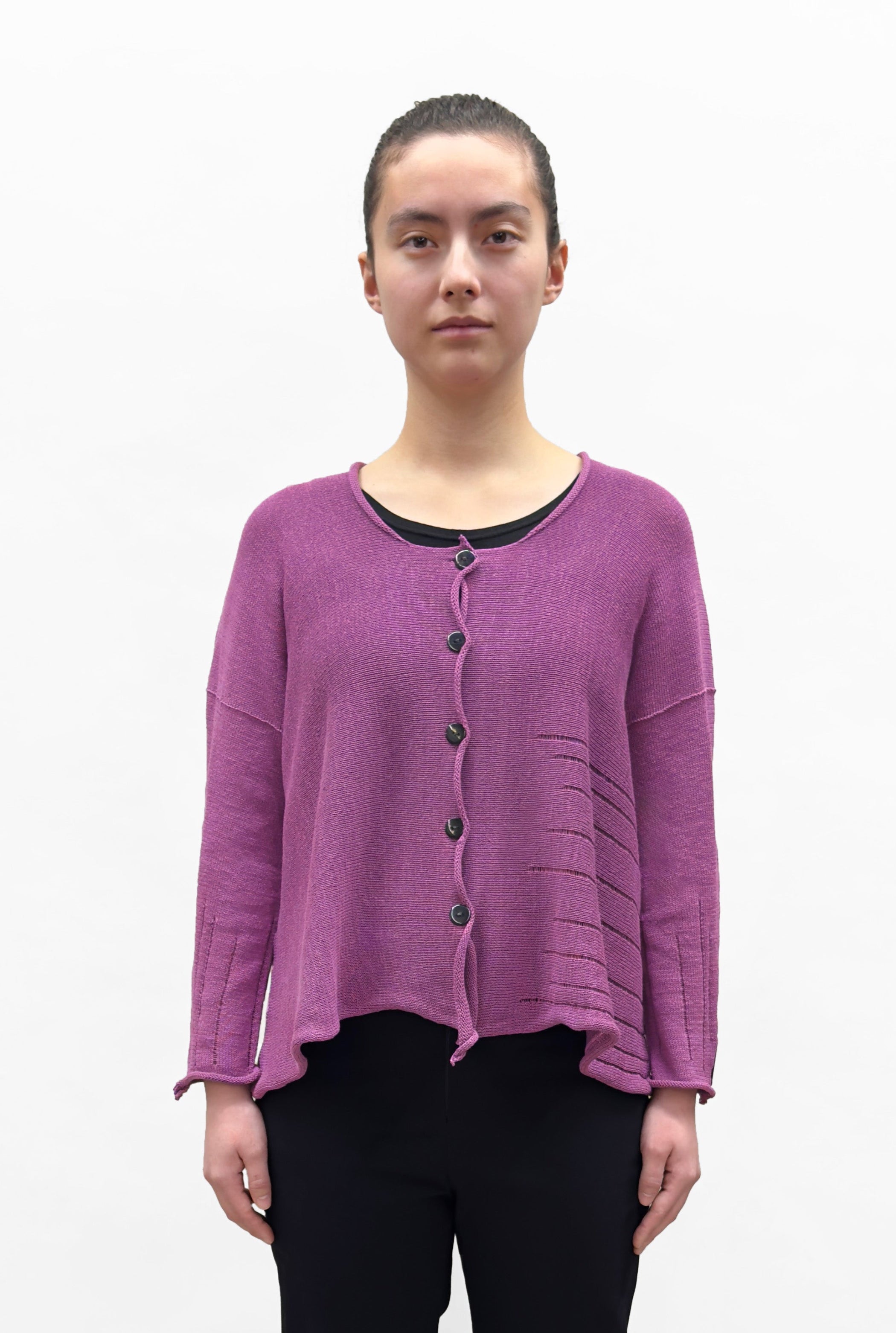 PAPER TEMPLES Cropped Ribbed Cardigan - Mulberry