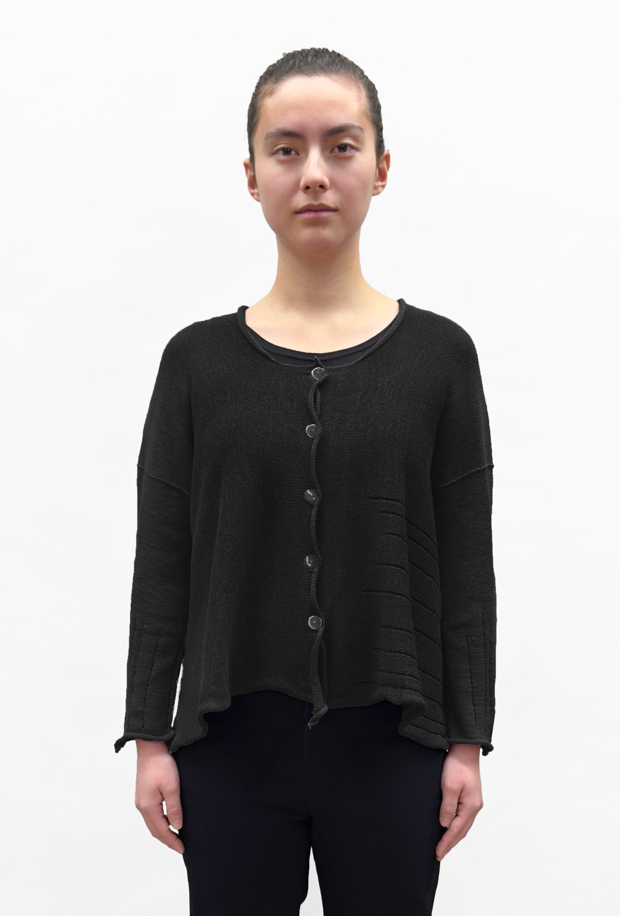 PAPER TEMPLES Cropped Ribbed Cardigan - Black