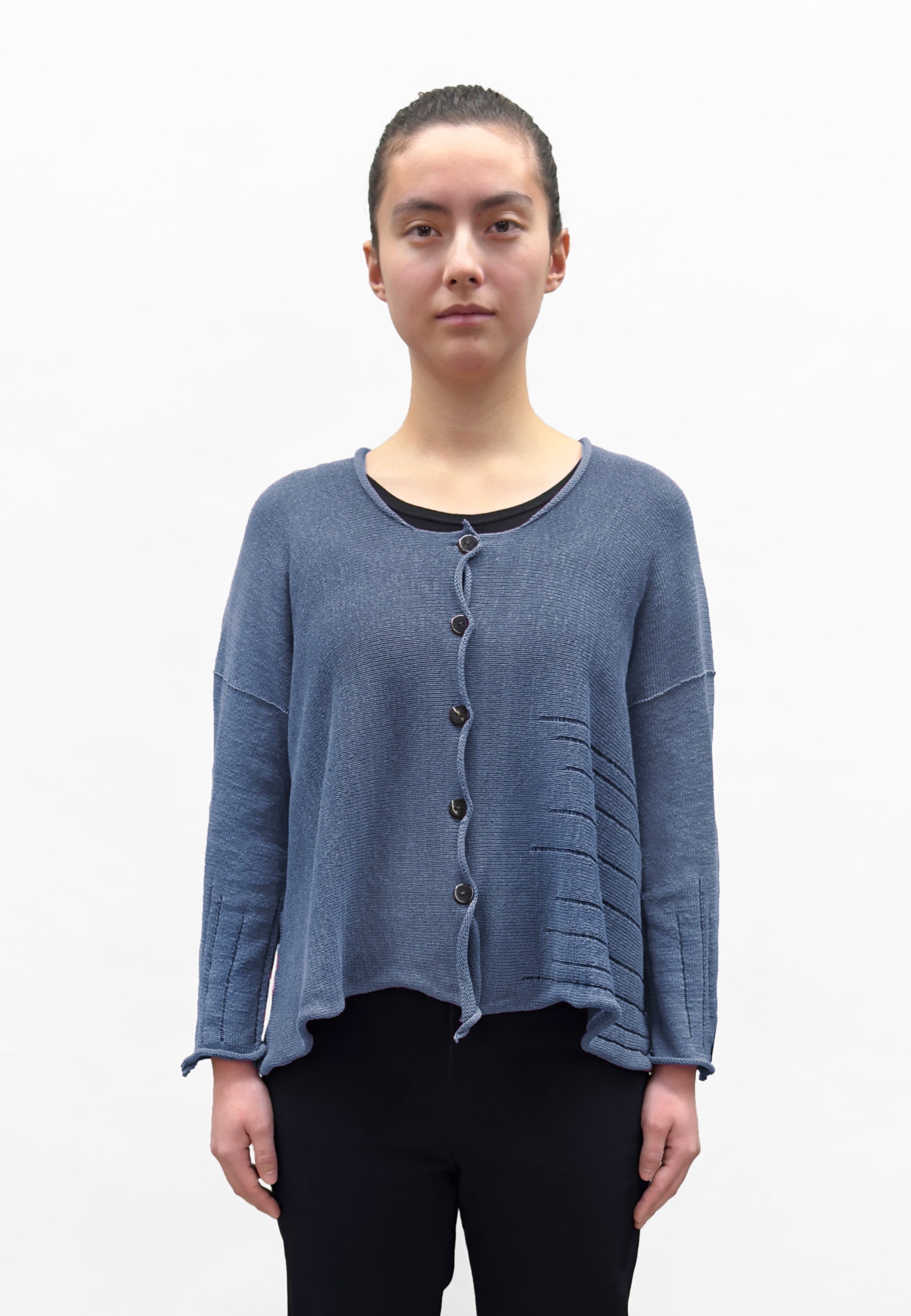 PAPER TEMPLES Cropped Ribbed Cardigan - Denim