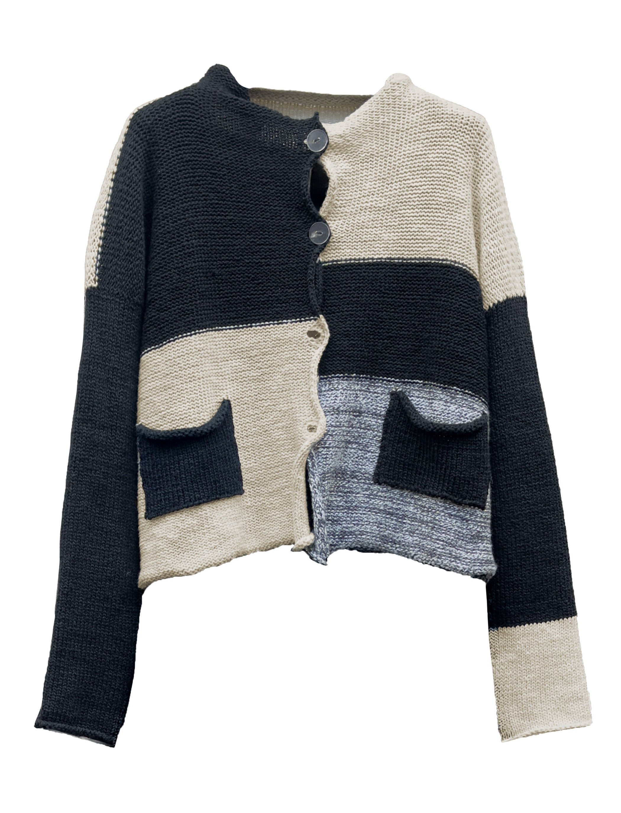 PAPER TEMPLES Pocket Cardigan in Neutral Multi-tones