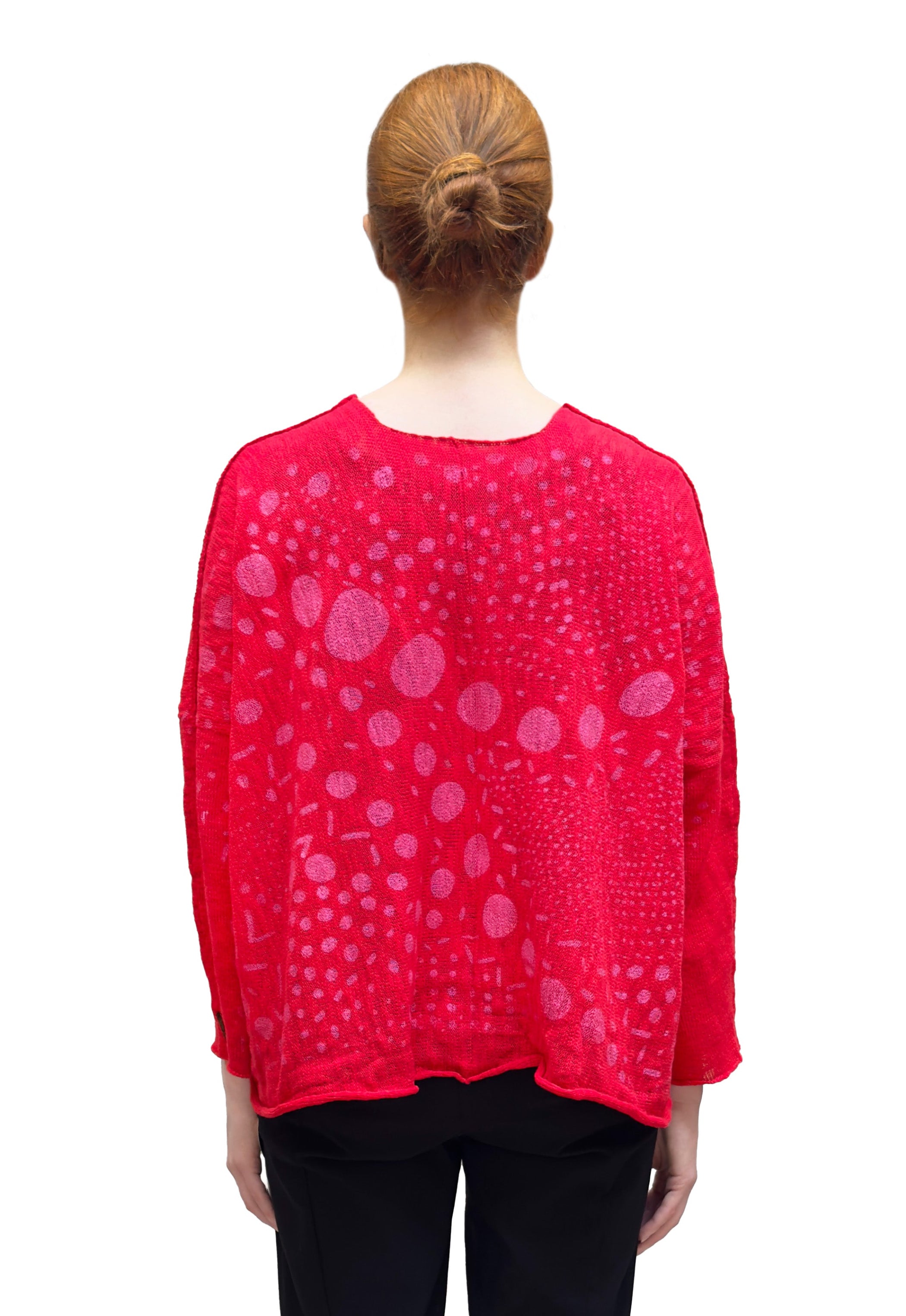 PAPER TEMPLES Printed Cropped Boxy Sweater in Red