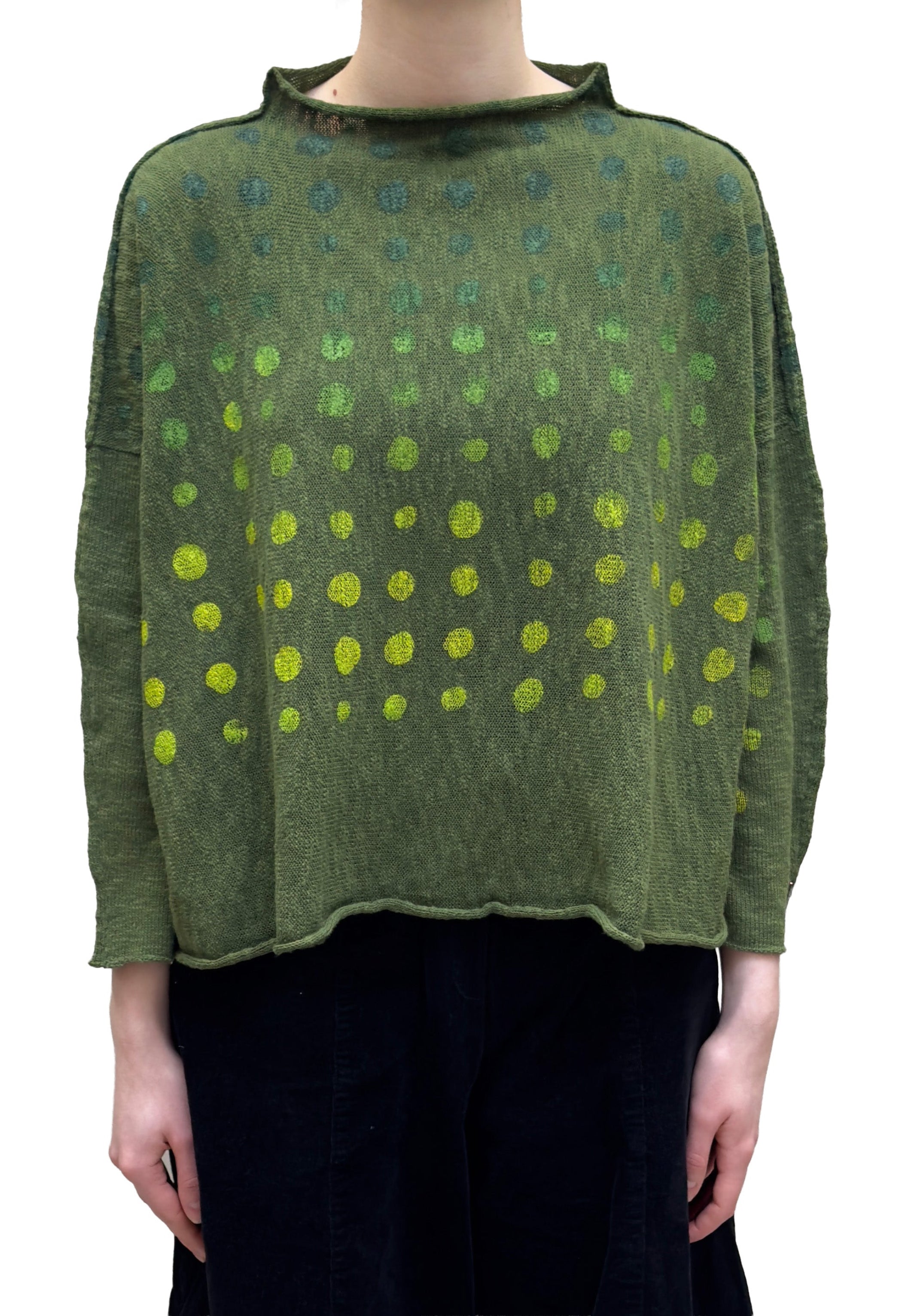 PAPER TEMPLES Mock Neck Sweater in Green Spots