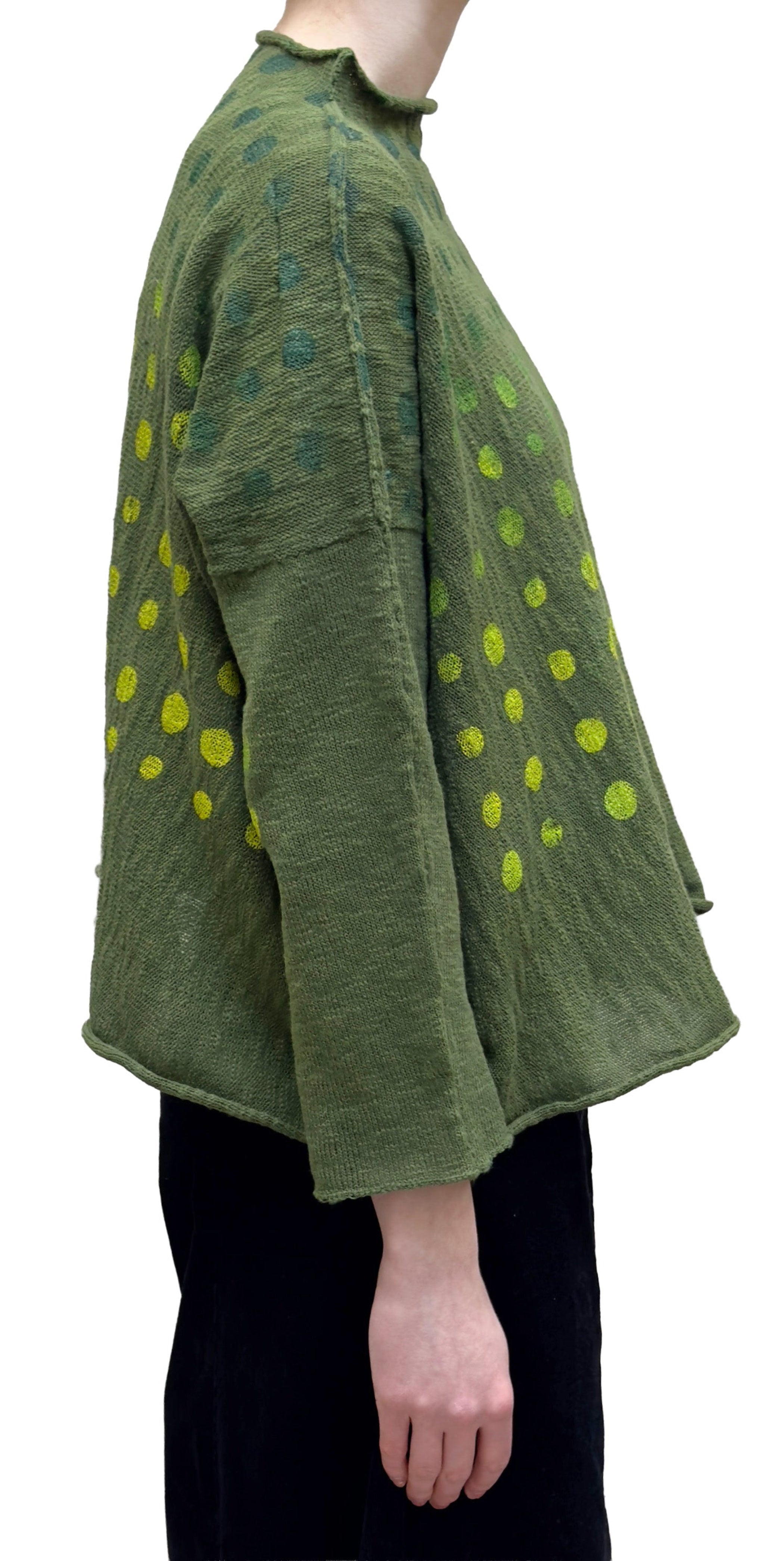 PAPER TEMPLES Mock Neck Sweater in Green Spots