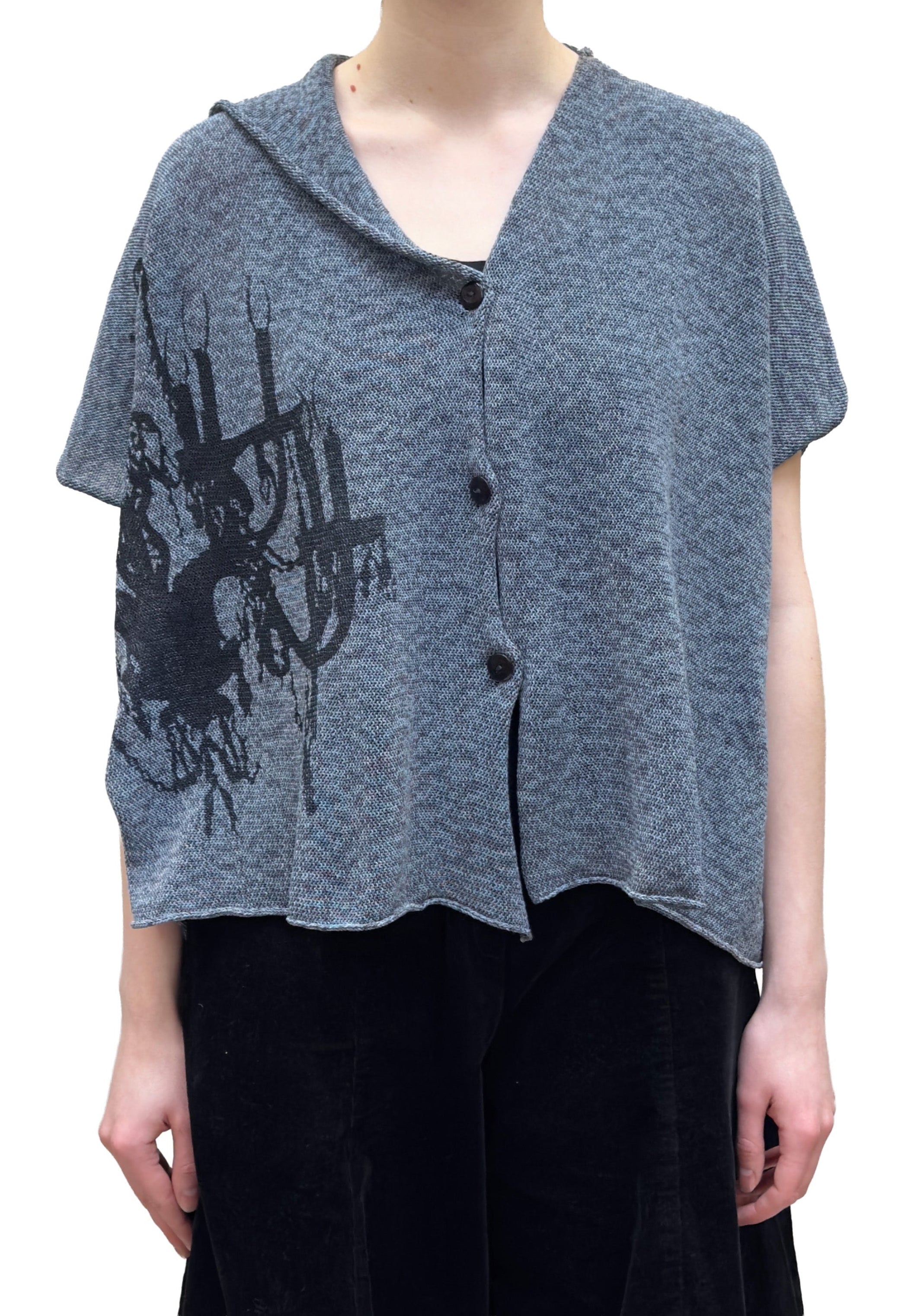 PAPER TEMPLES Boxy Cardigan - Blue Dye with Chandelier Print