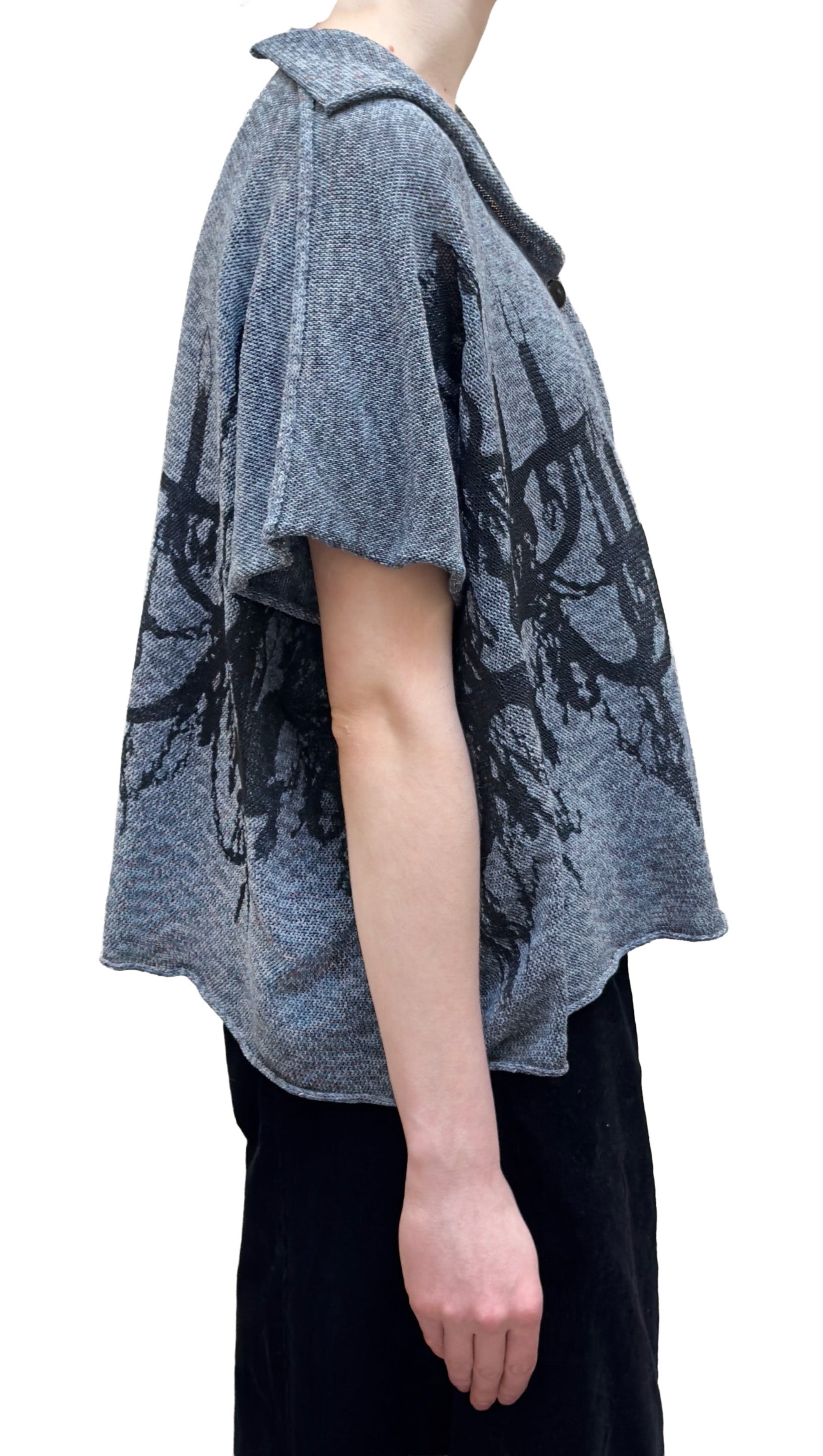 PAPER TEMPLES Boxy Cardigan - Blue Dye with Chandelier Print