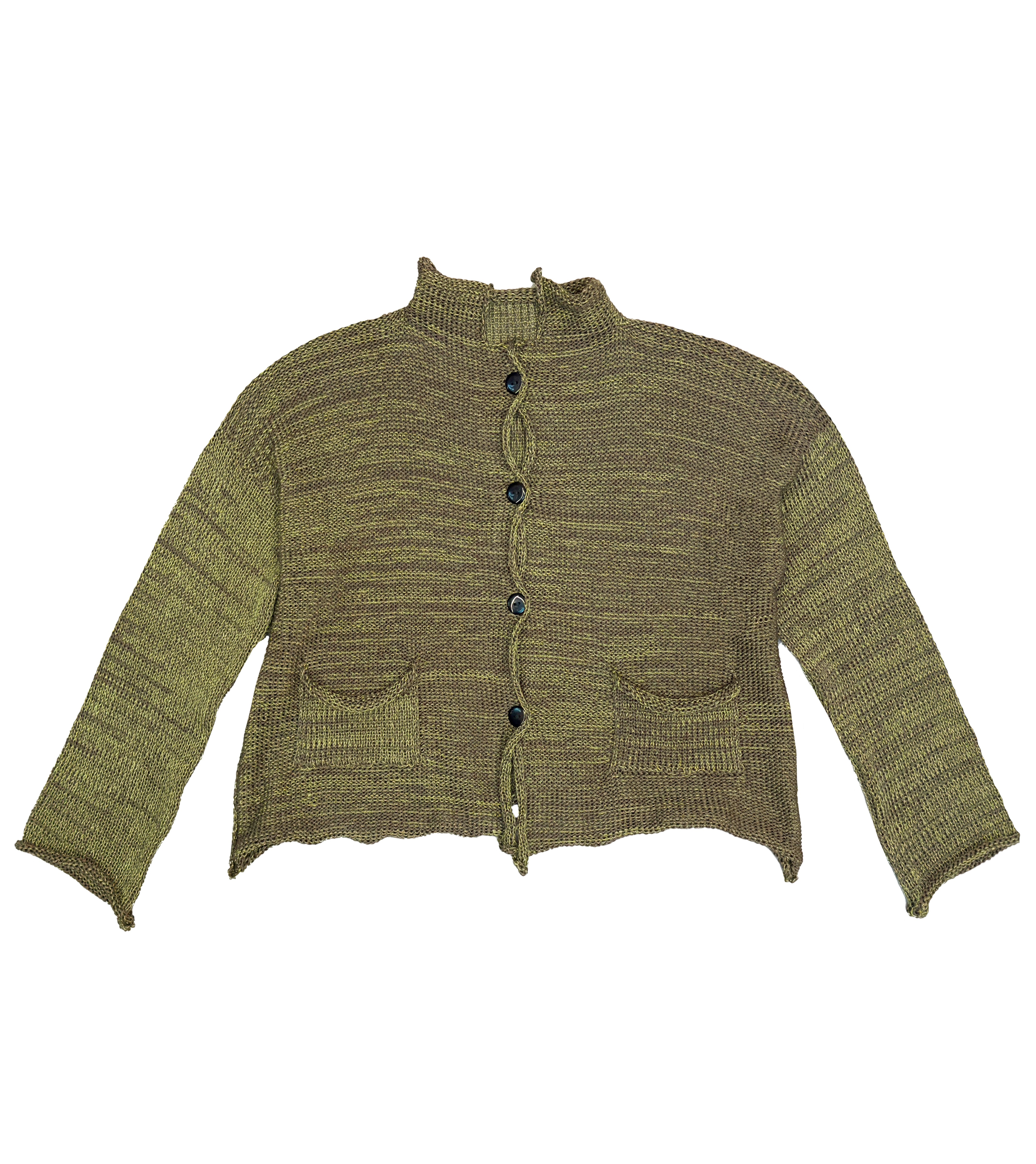 PAPER TEMPLES Pocket Cardigan - Olive and Lime Green