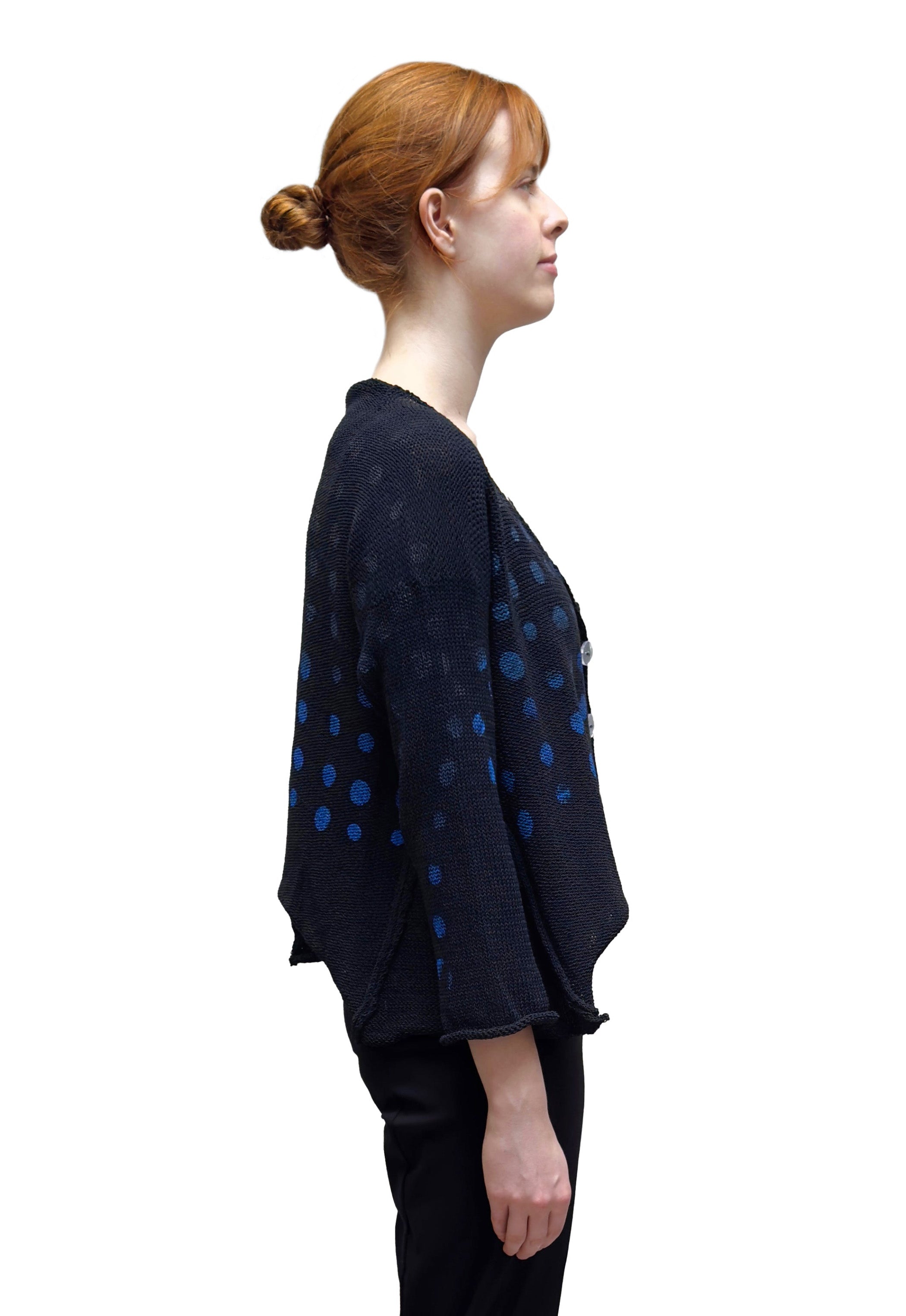 PAPER TEMPLES Flared Cardigan in Black with Grey Ombre Circles