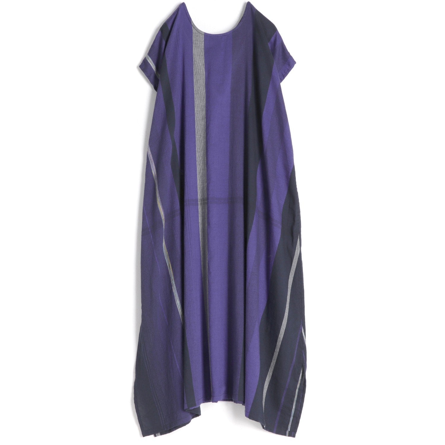 TAMAKI NIIME Cotton Cap Sleeve Round Neck Dress - Purple Feathers