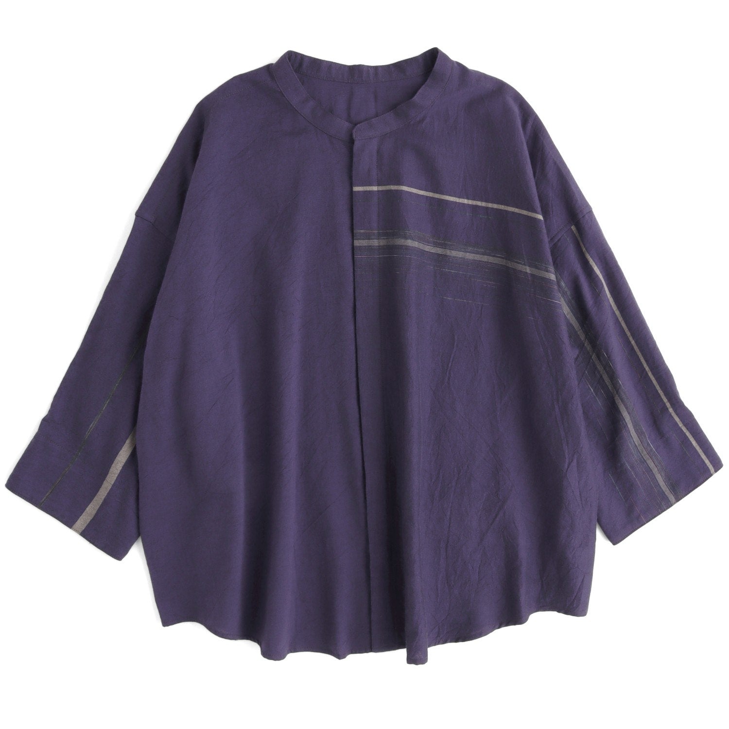 Tamaki Niime Mandarin Collared Shirt - Purple Picnic