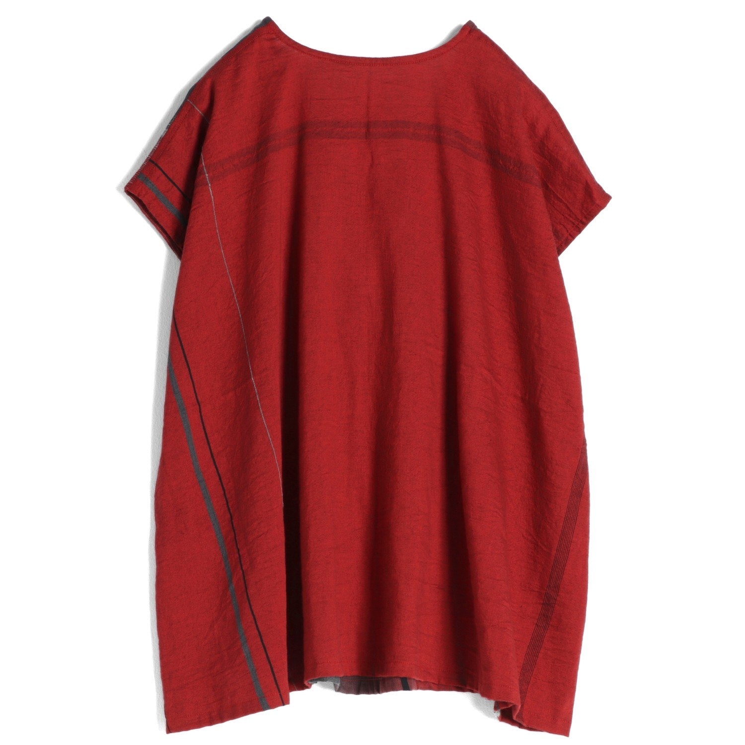 Tamaki Niime Striped V Neck Cap Sleeve Flared Top - Red Feather
