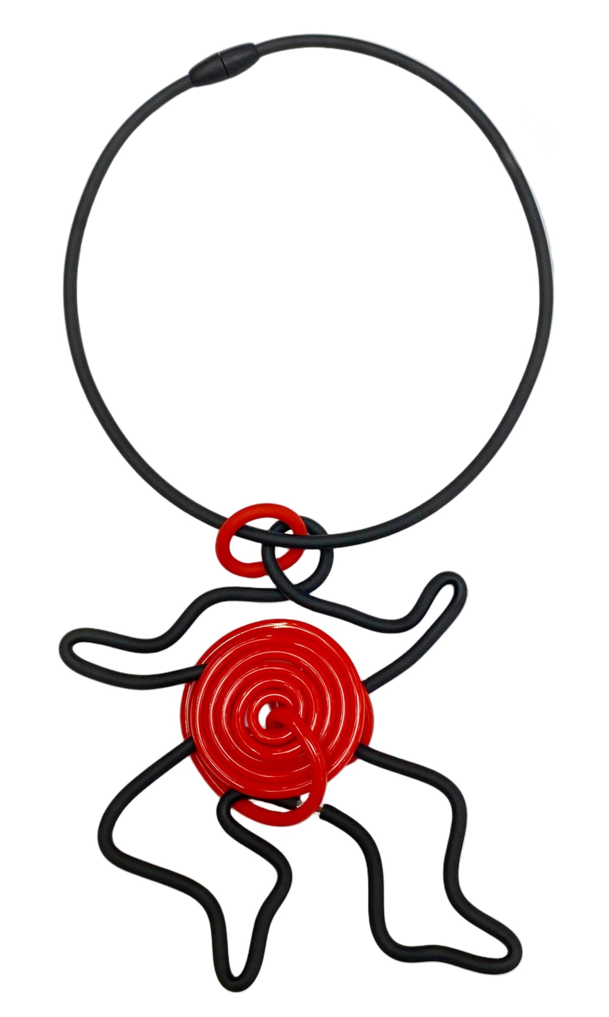 SAMUEL CORAUX Human Figure Necklace in Black/Red