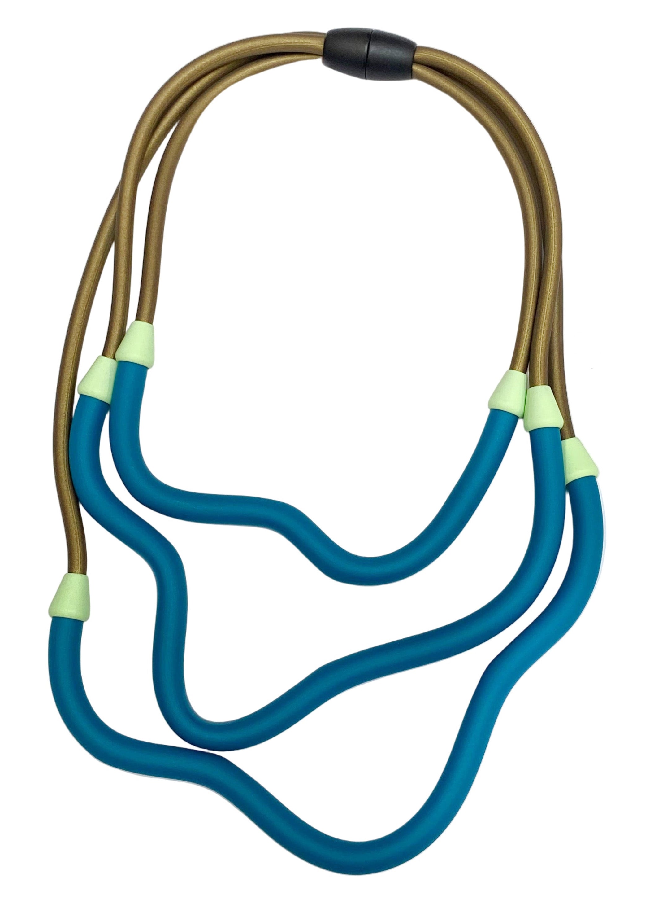 SAMUEL CORAUX Layered Squiggle necklace in Teal/kaki/green