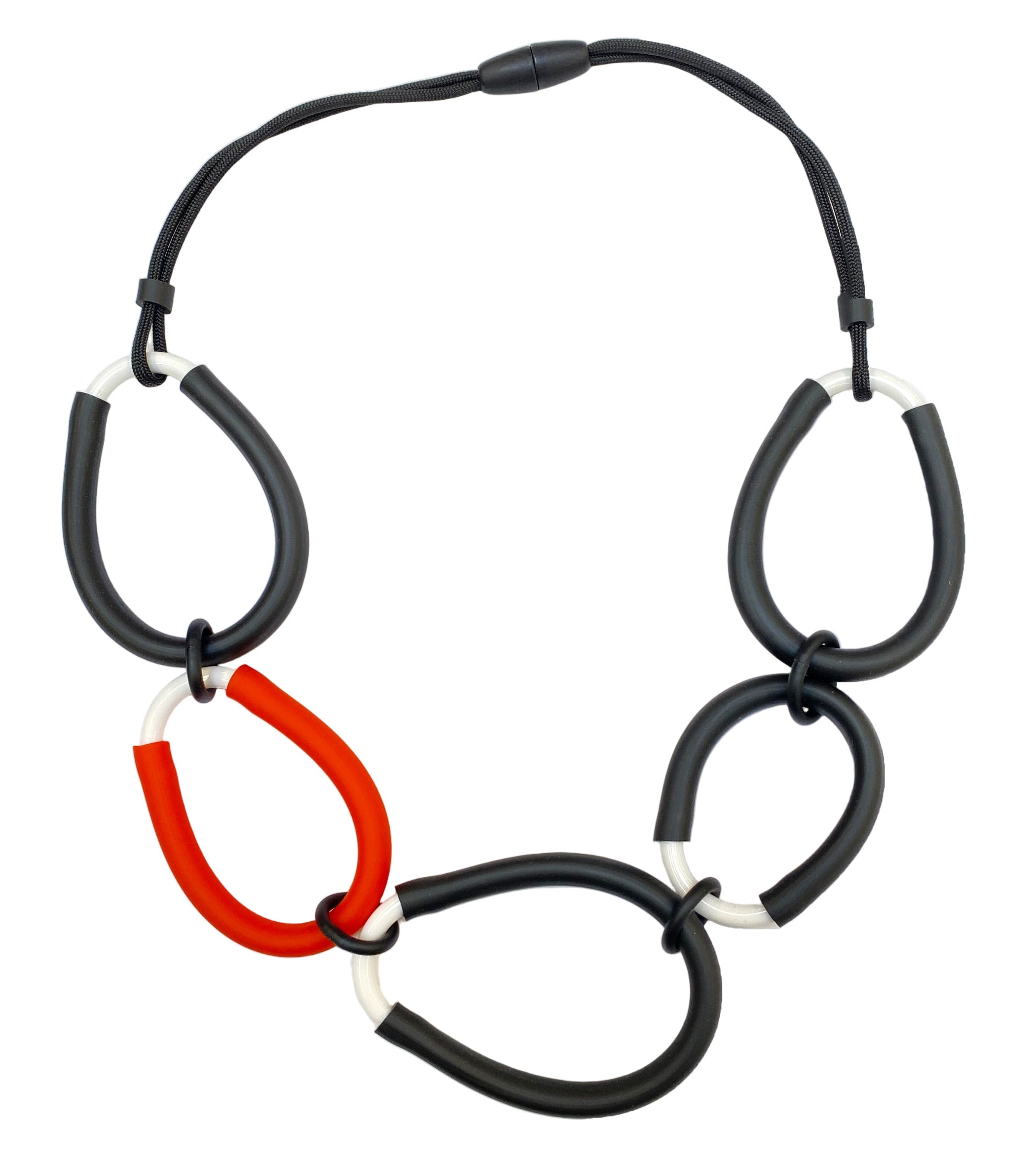 SAMUEL CORAUX Linked Rubber Hoop Necklace in Black/white/orange