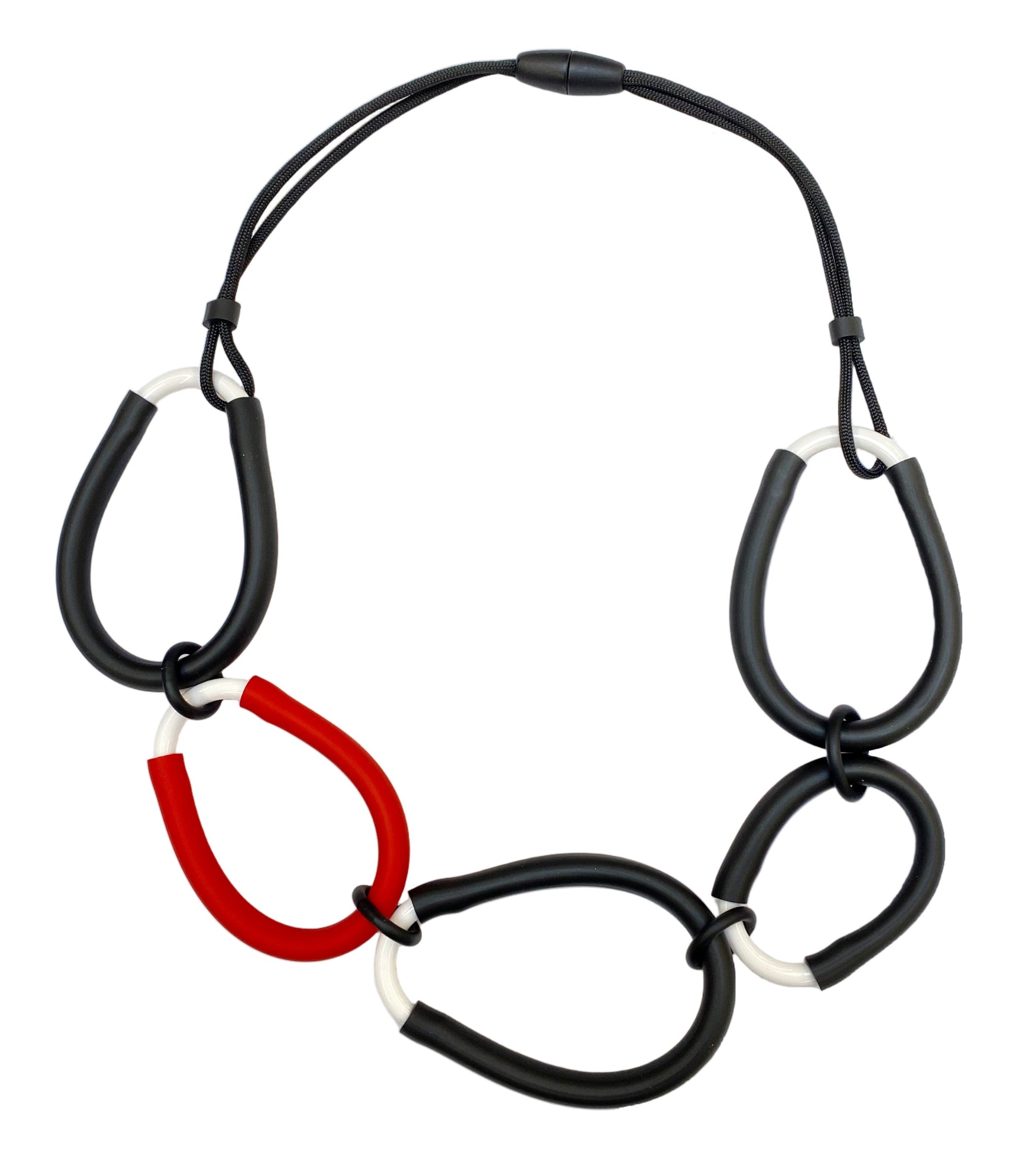 SAMUEL CORAUX Linked Rubber Hoop Necklace in Black/white/red