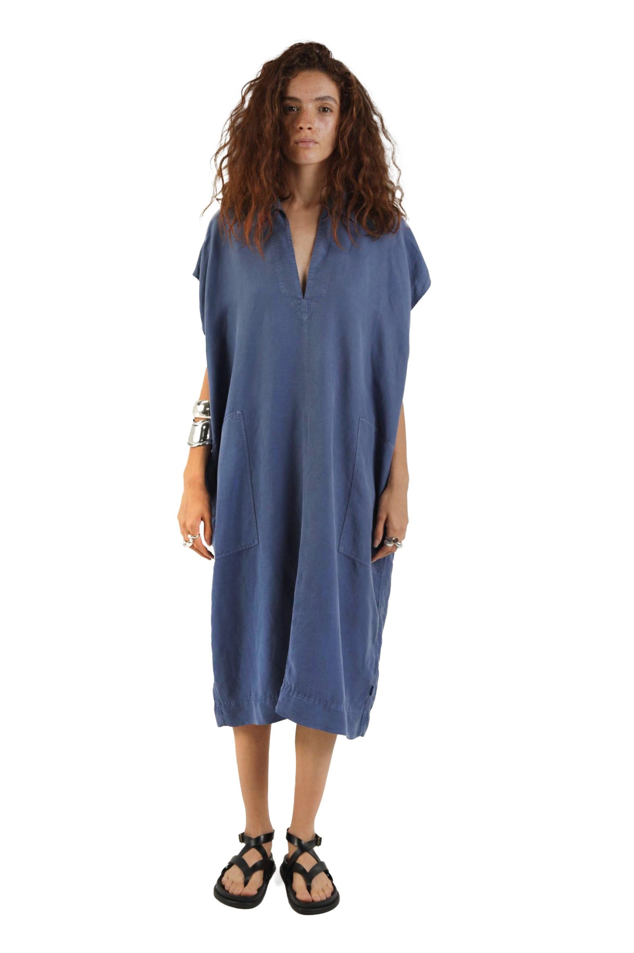 Elemente Clemente V Neck Cap Sleeve Dress In Eve Blue
