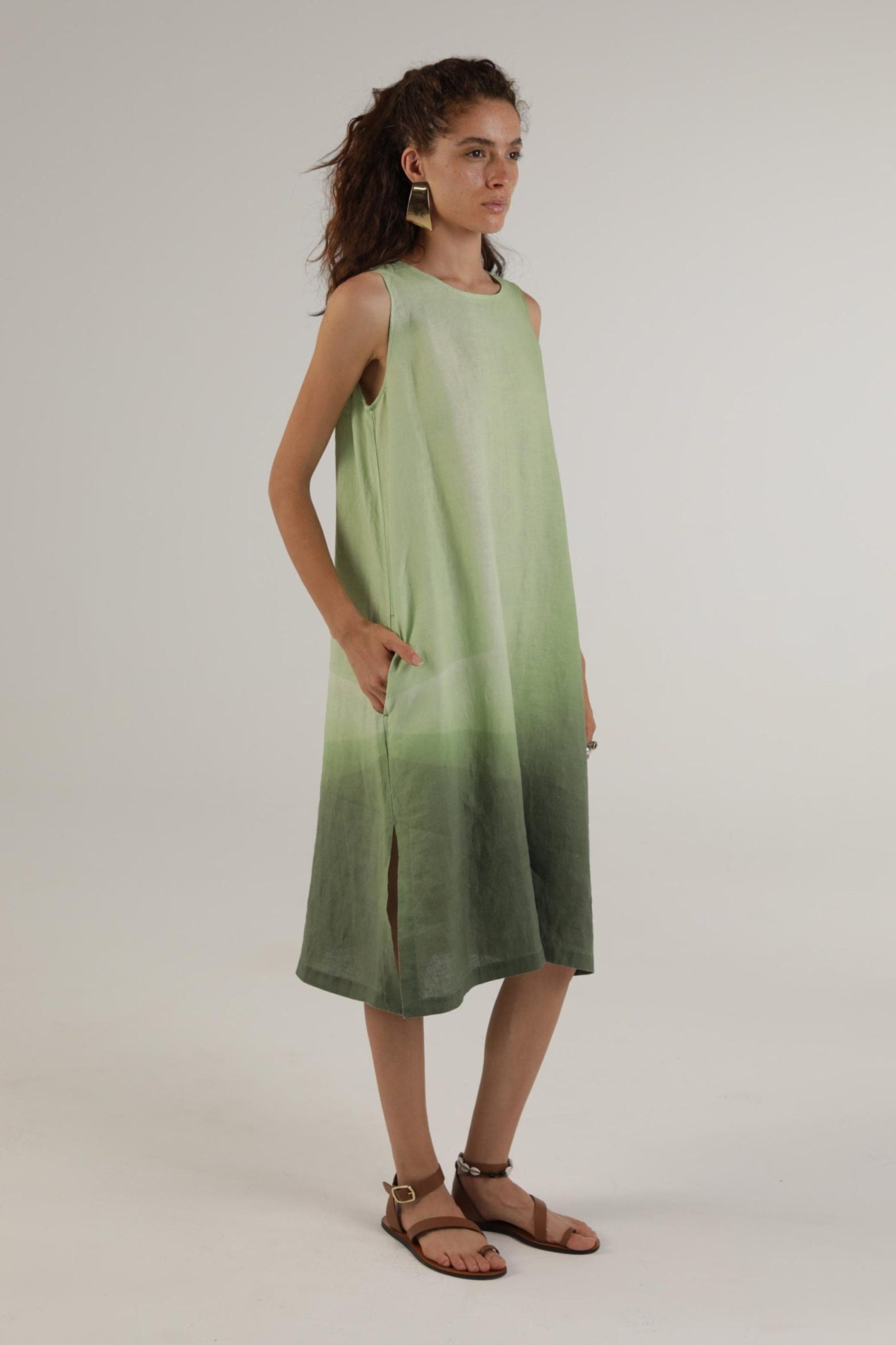 ELEMENTE CLEMENTE Linen Pocketed A-line Dress in Eve Blue