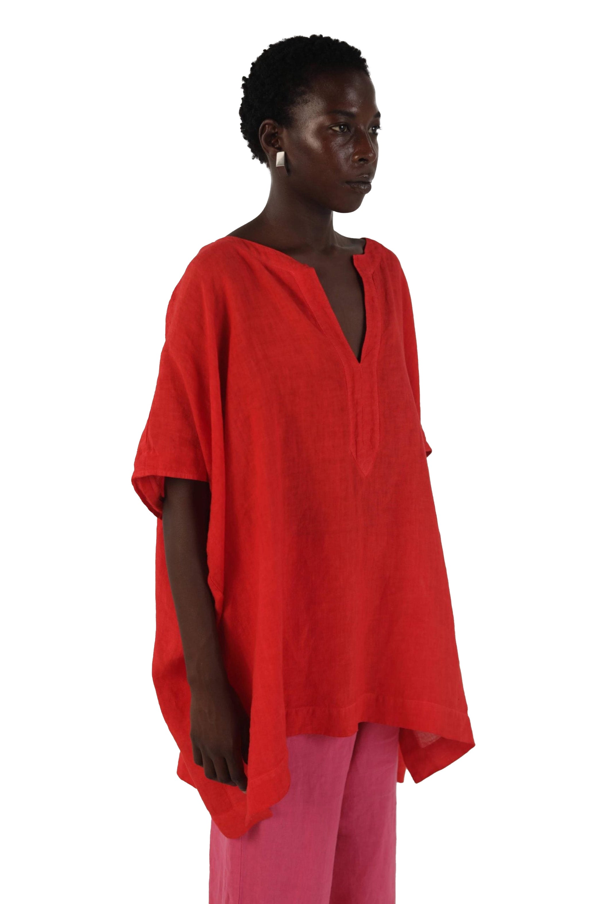 Elemente Clemente Boxy V Neck Linen Shirt in Mousse