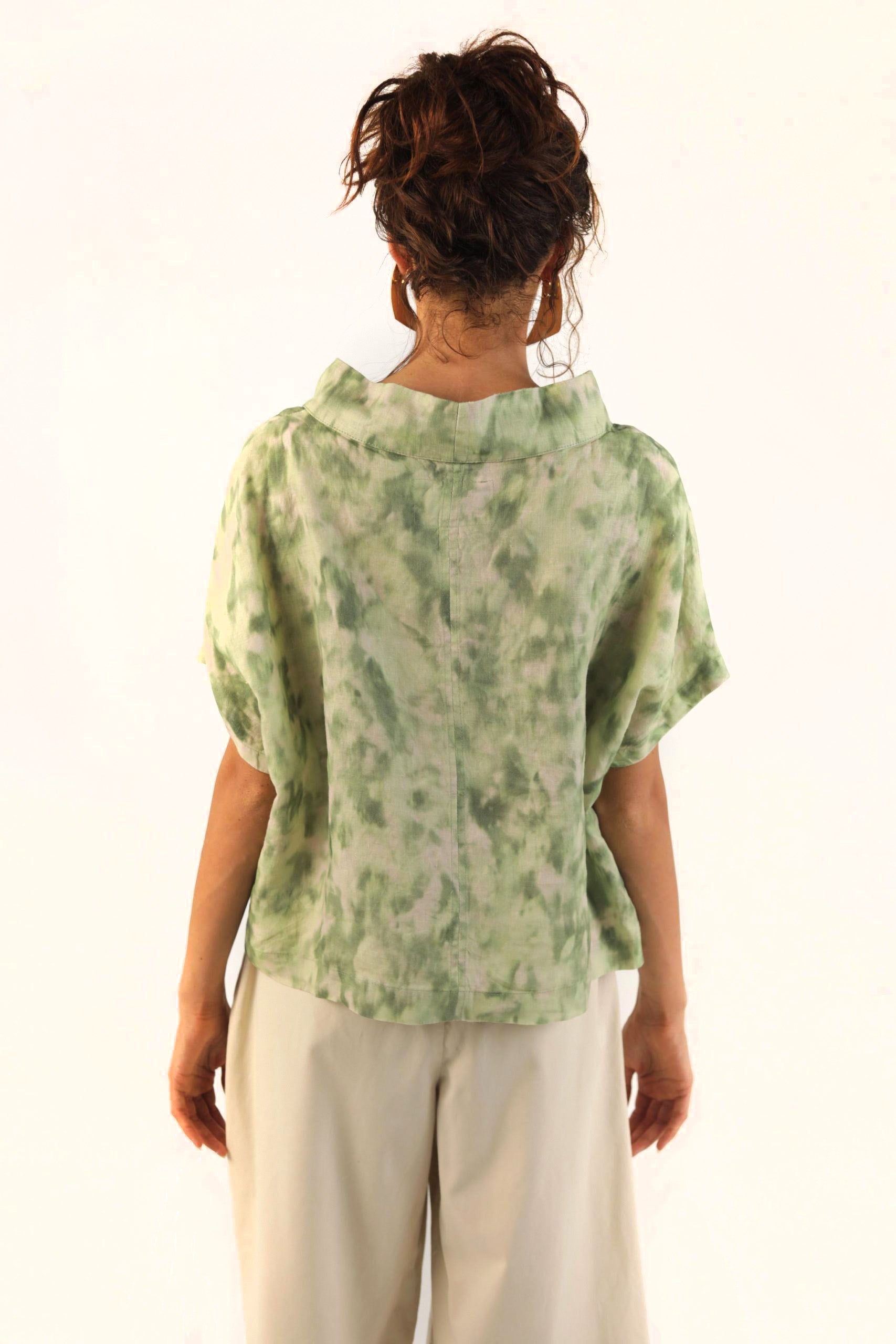 Elemente Clemente Linen Cowl Neck Top in Spring Green