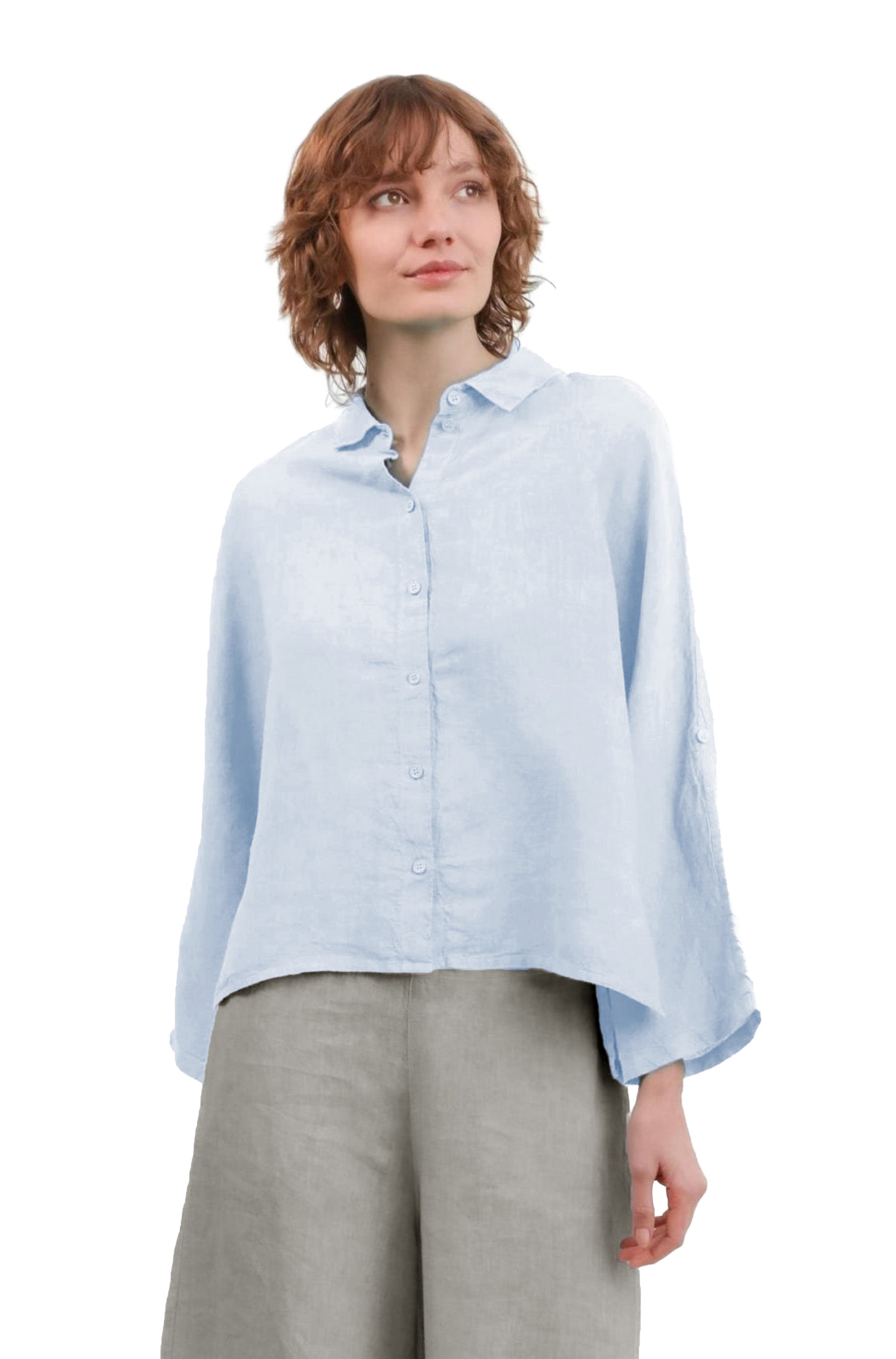 ELEMENTE CLEMENTE Dolman Sleeve Hanky Linen Blouse in Glacier