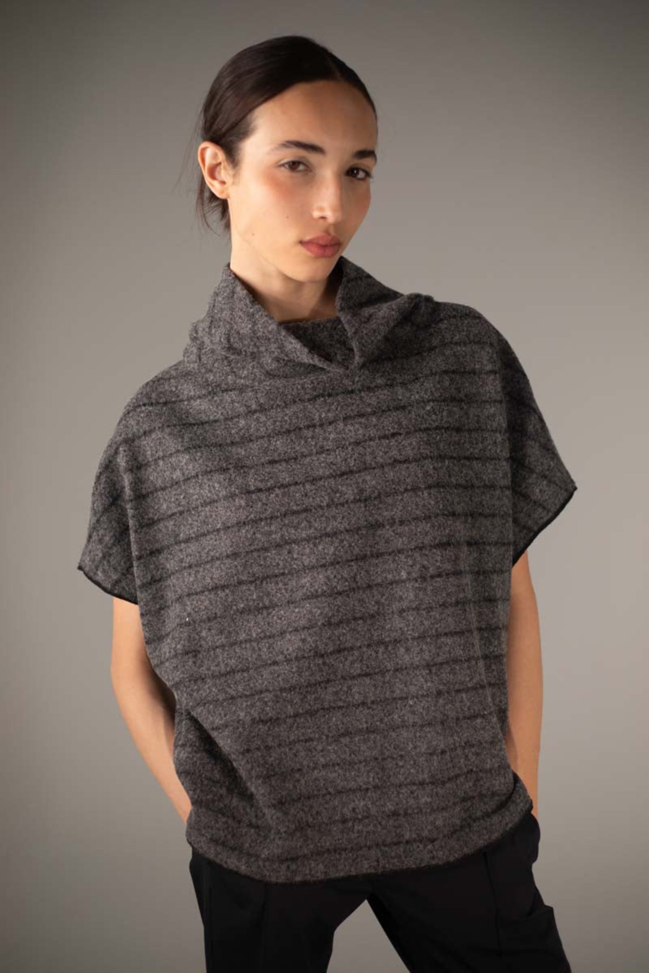 ELEMENTE CLEMENTE Striped Wool Blend Topper in Granite