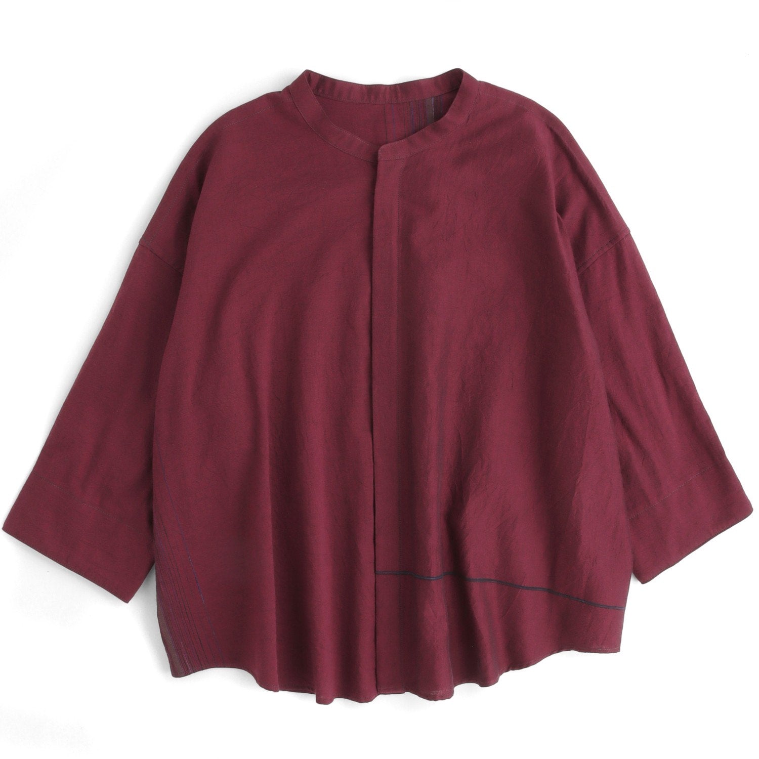 Tamaki Niime Mandarin Collared Shirt - Sangria Summer