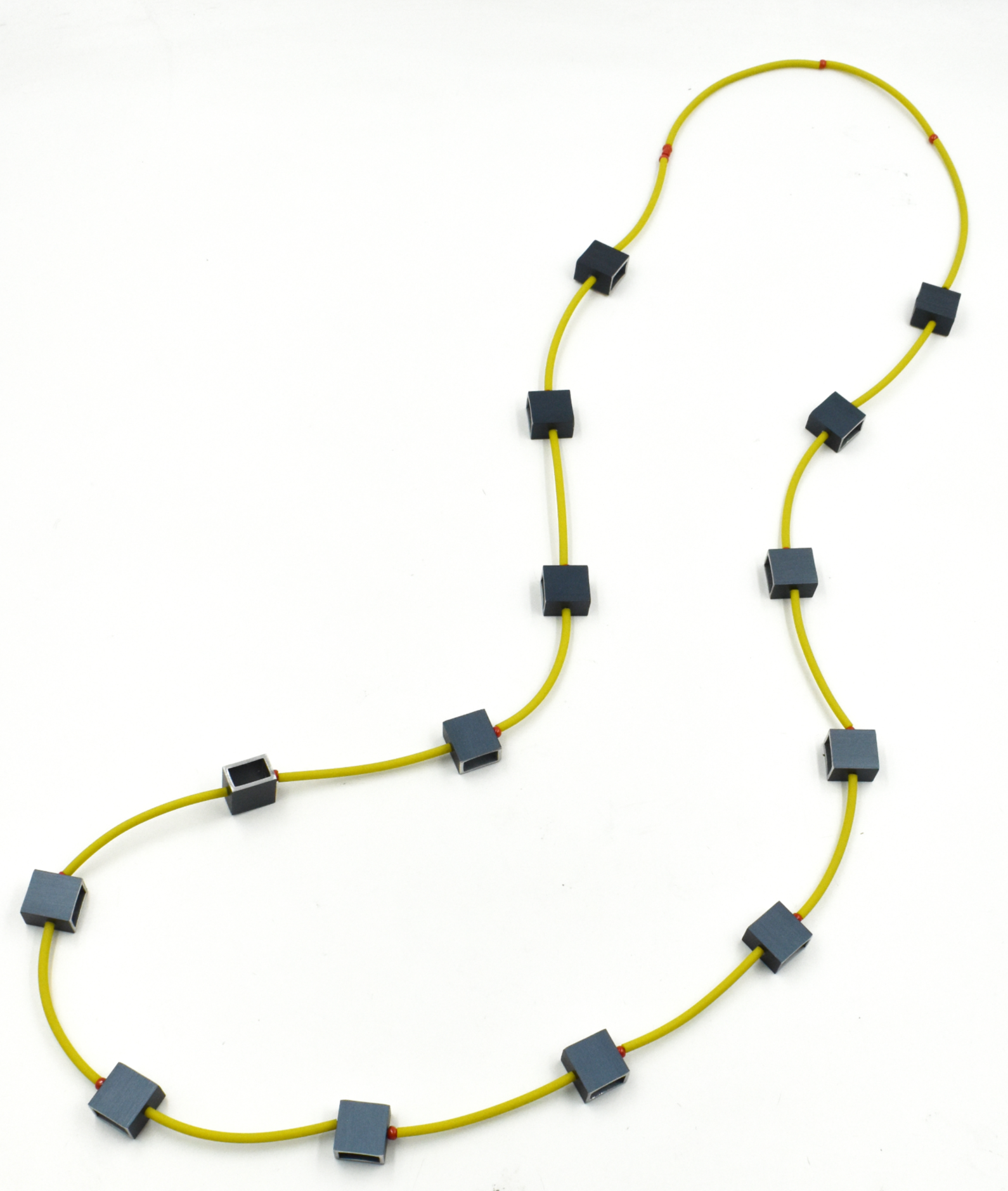 CHRISTINA BRAMPTI Long Rubber Necklace with Aluminum Beads - Silver and Green