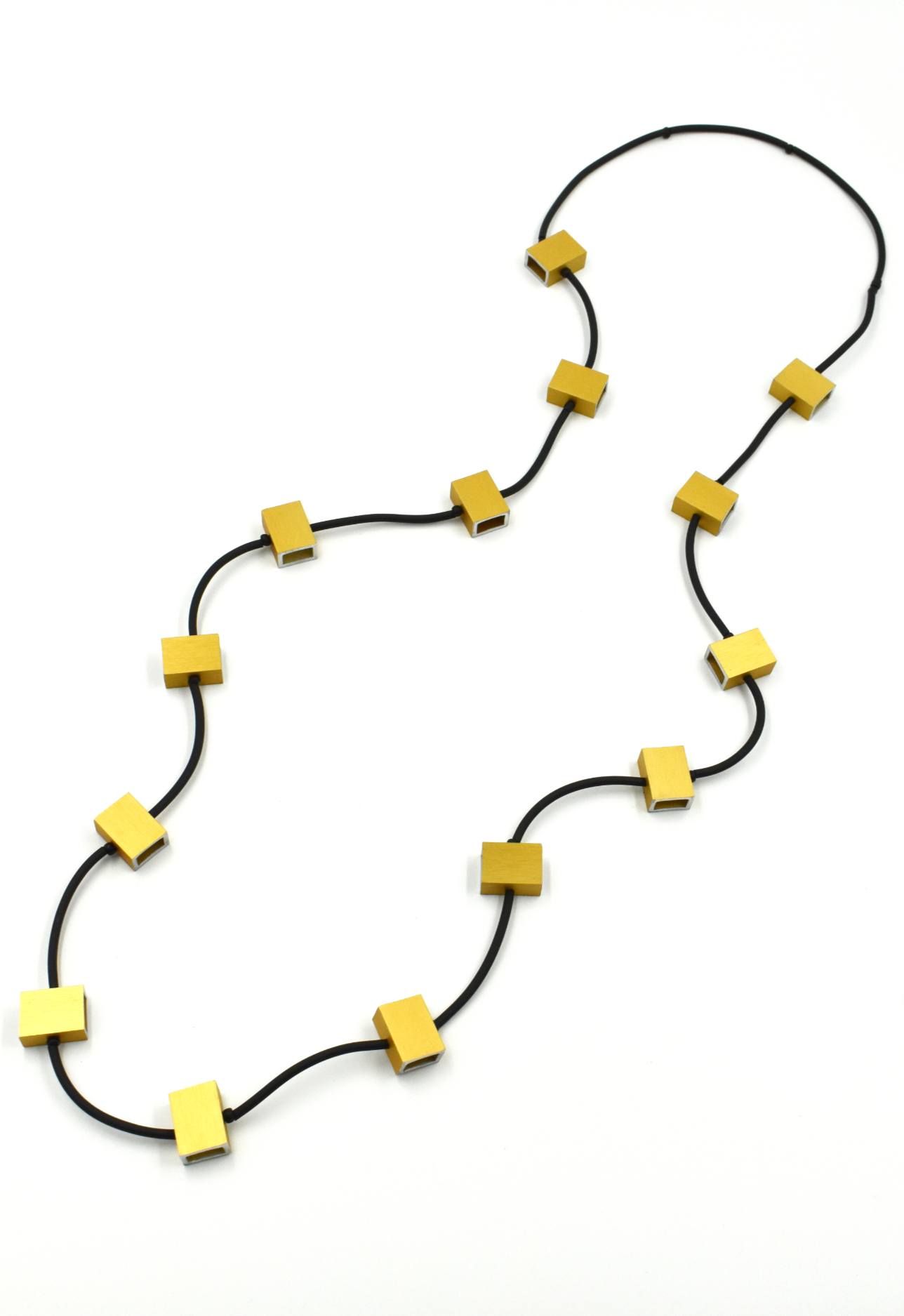 CHRISTINA BRAMPTI Long Rubber Necklace with Aluminum Beads - Gold and Black