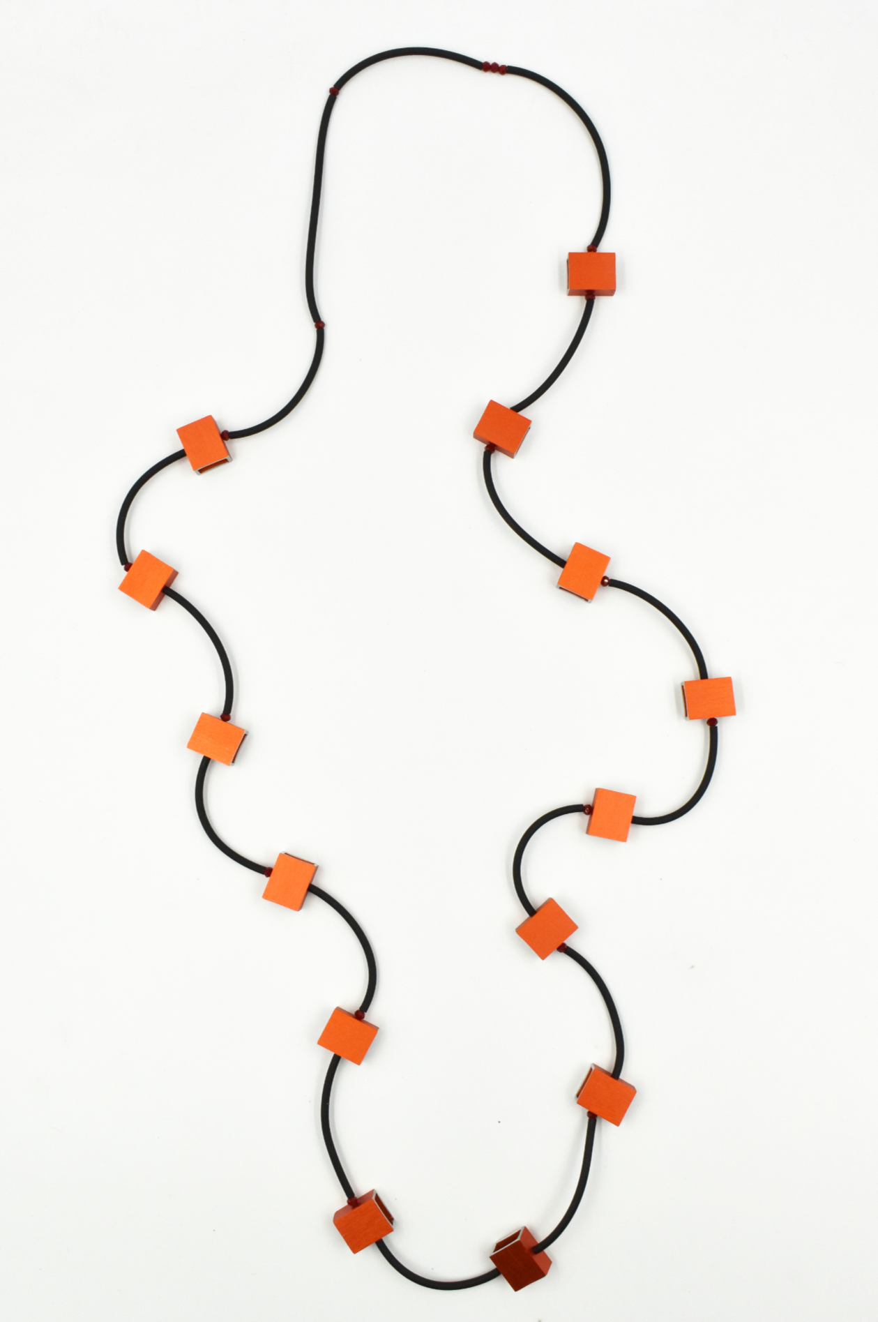 CHRISTINA BRAMPTI Long Rubber Necklace with Aluminum Beads - Orange and Black