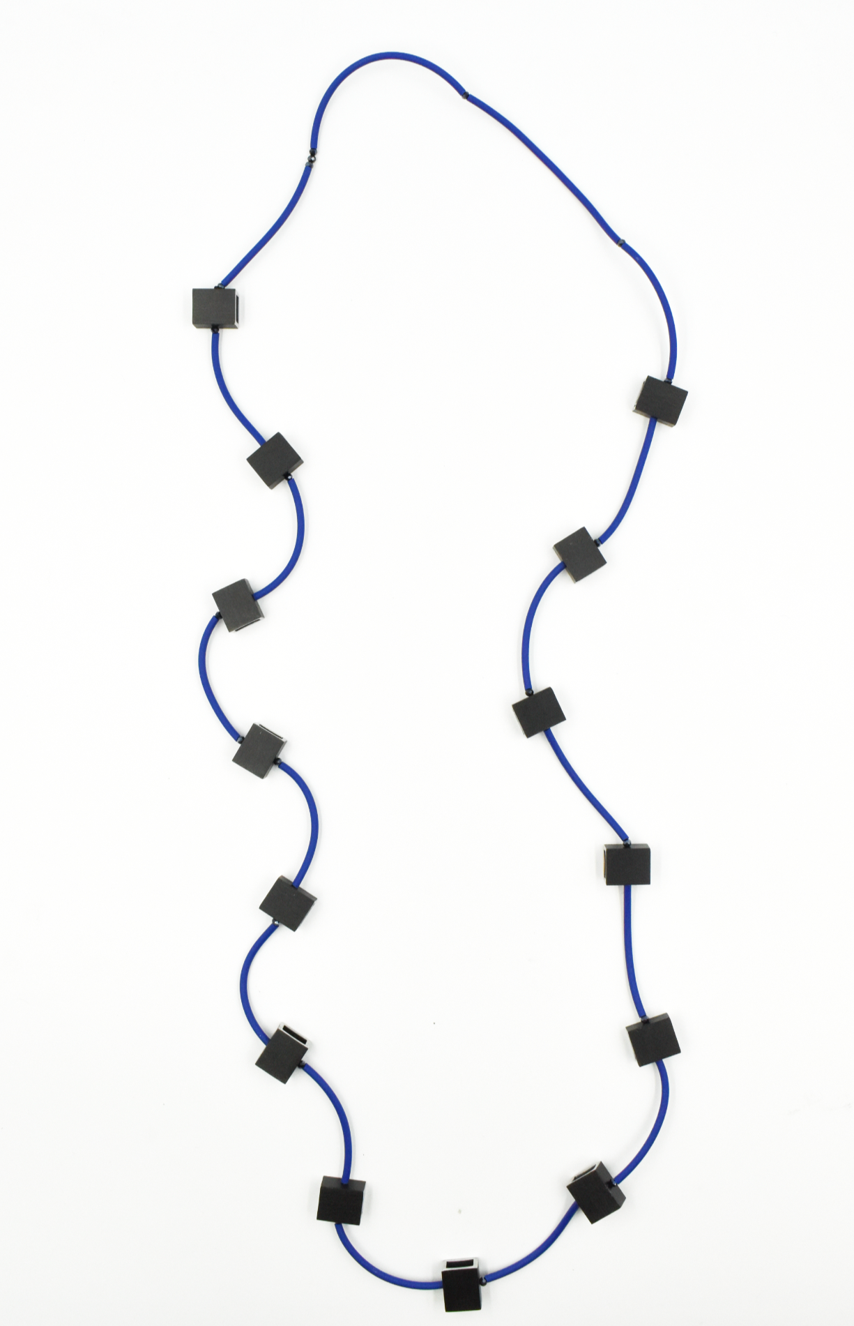 CHRISTINA BRAMPTI Long Rubber Necklace with Aluminum Beads - Blue and Black