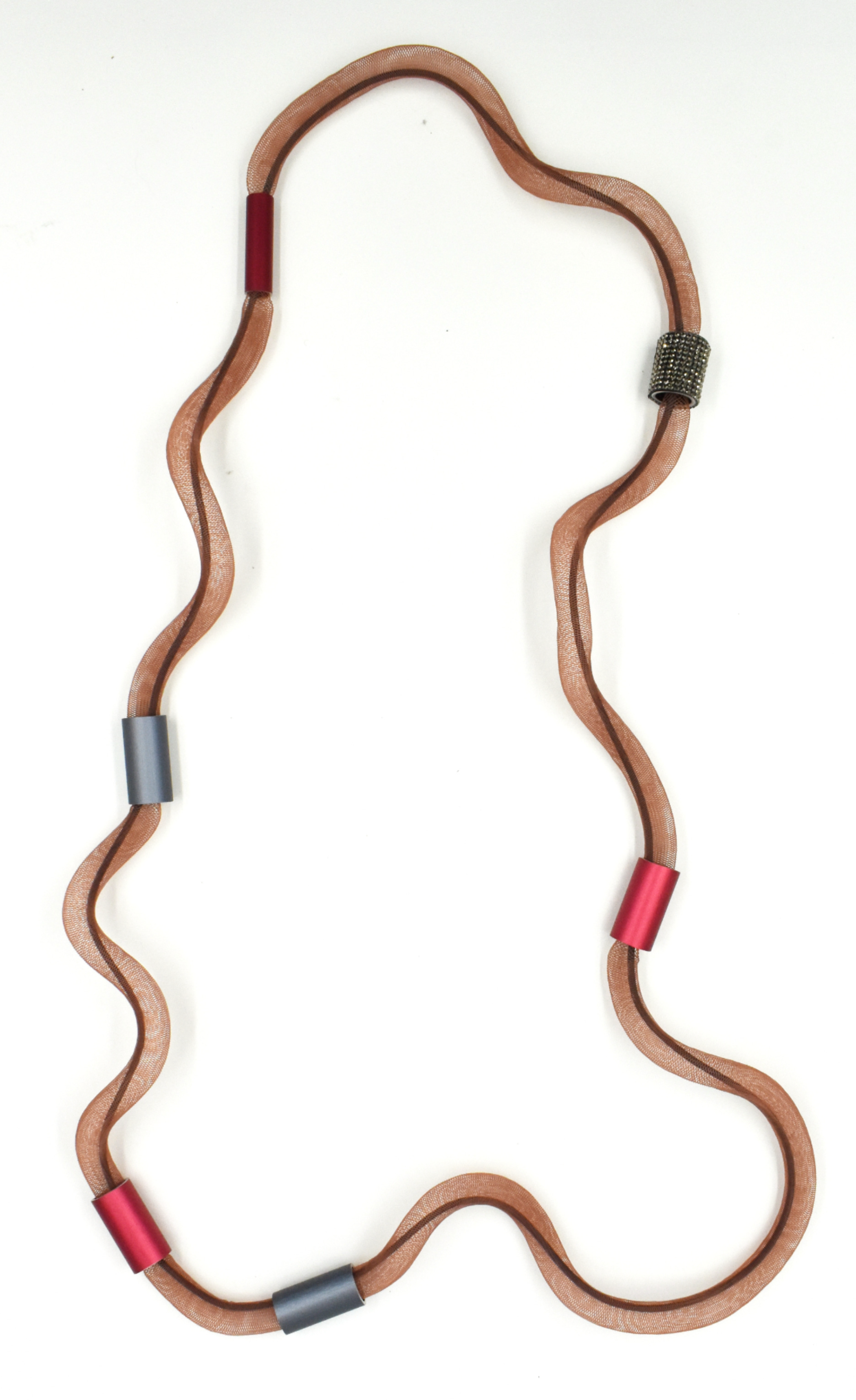 CHRISTINA BRAMPTI Colourful Twisted Mesh Necklace - Burgundy and Grey