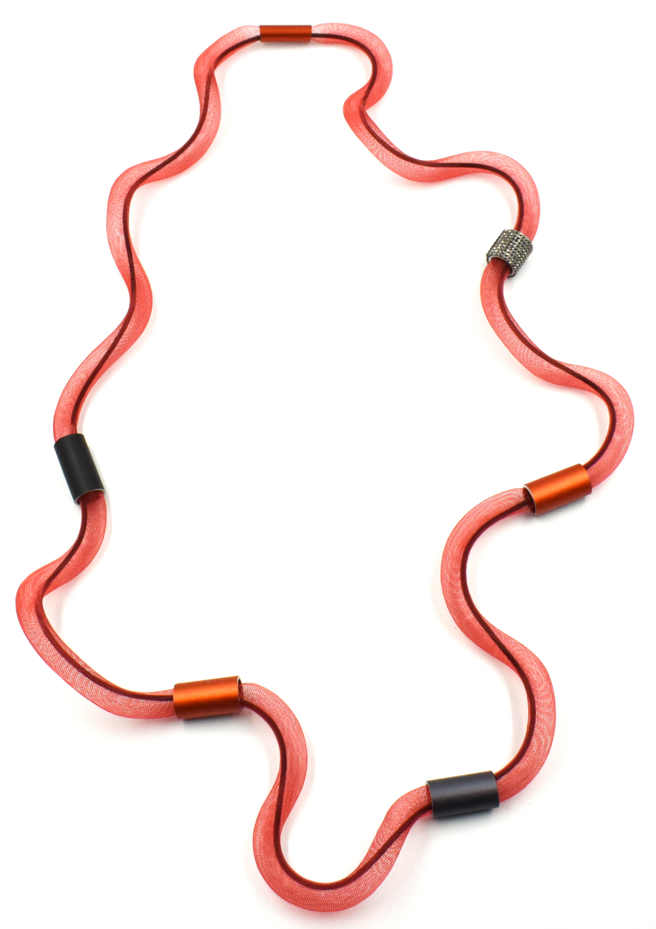CHRISTINA BRAMPTI Colourful Twisted Mesh Necklace - Red and Black