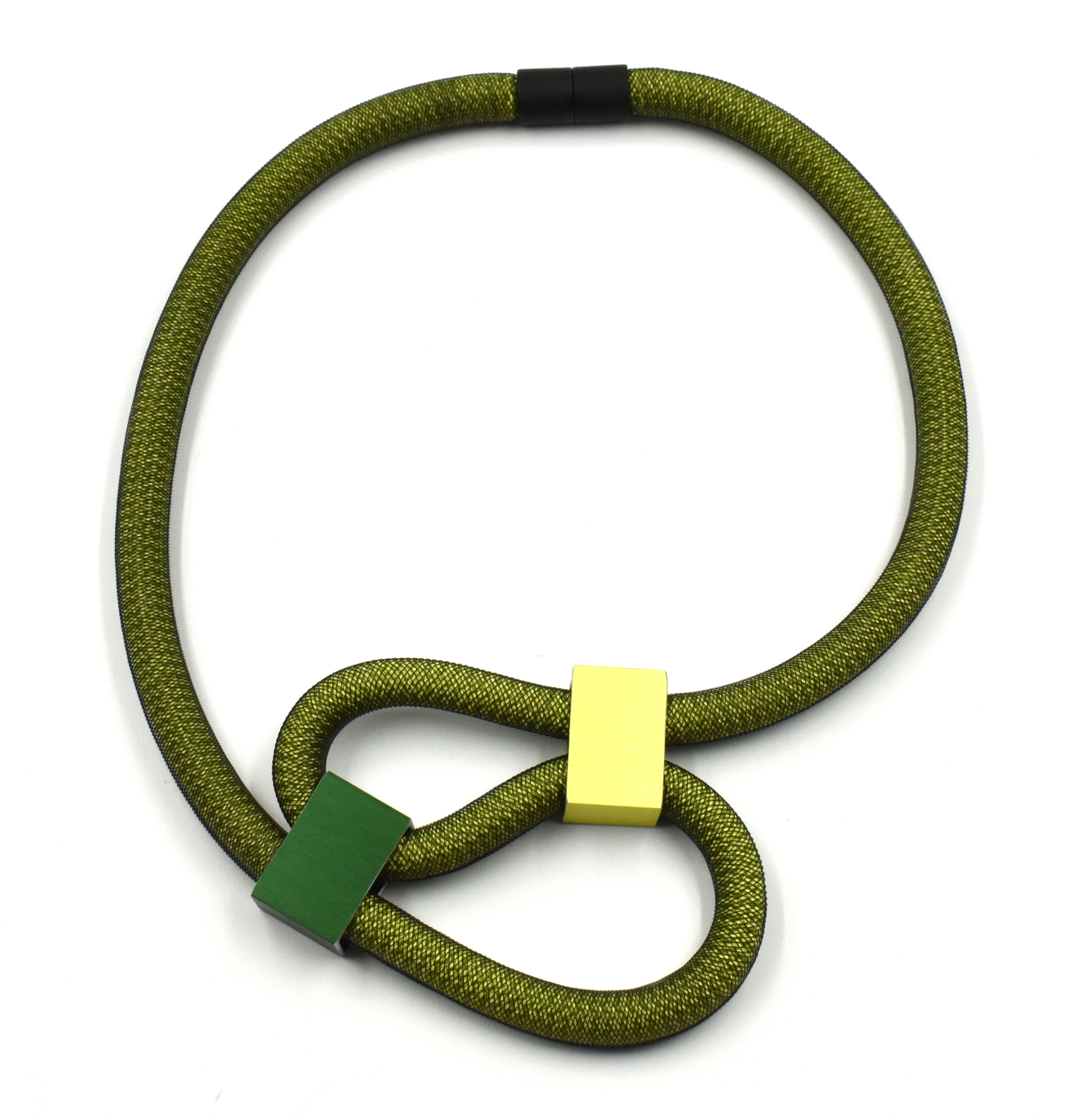 CHRISTINA BRAMPTI Mesh and Cord Necklace - Green and Black