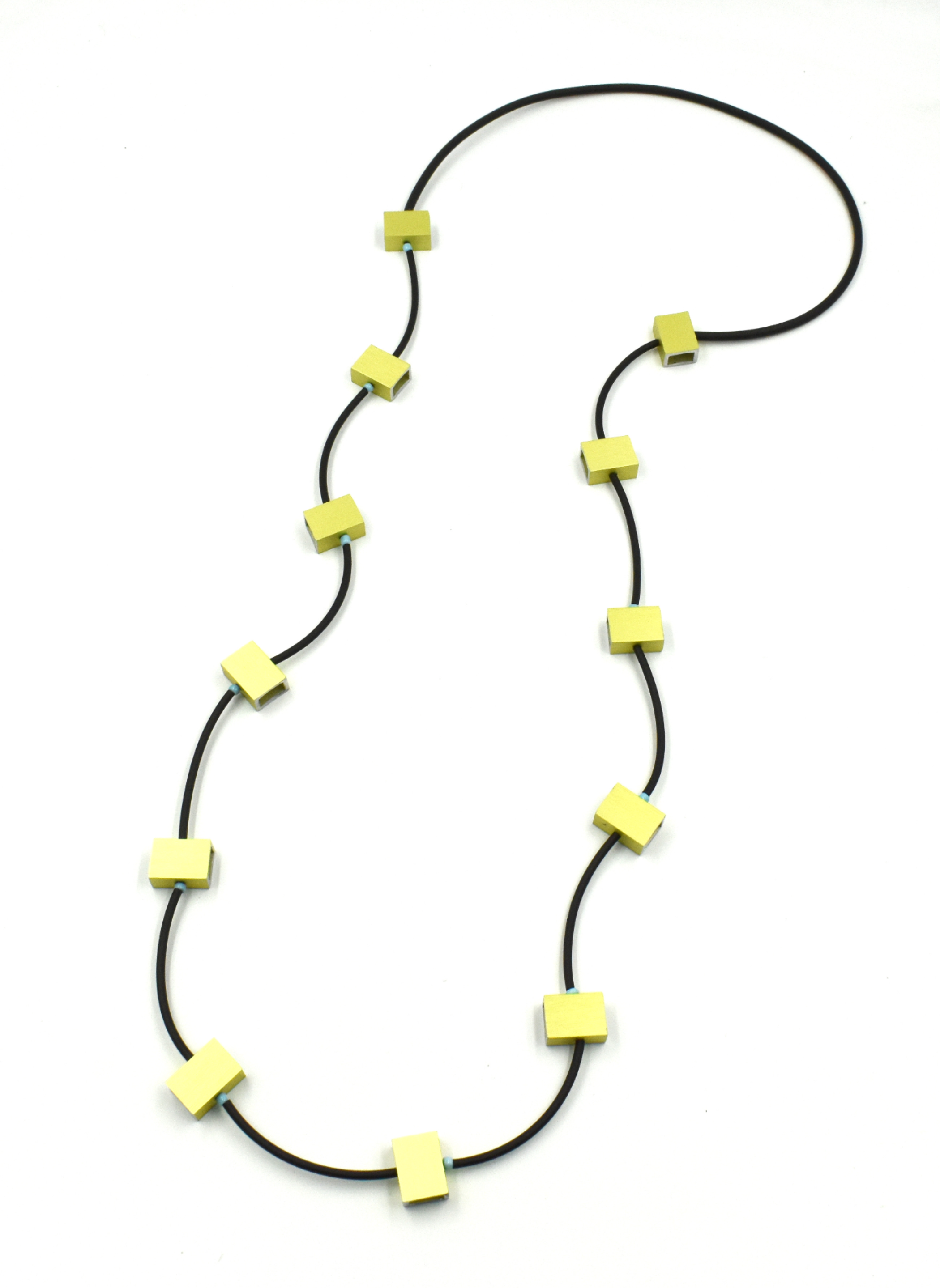 CHRISTINA BRAMPTI Long Rubber Necklace with Aluminum Beads - Green and Blue