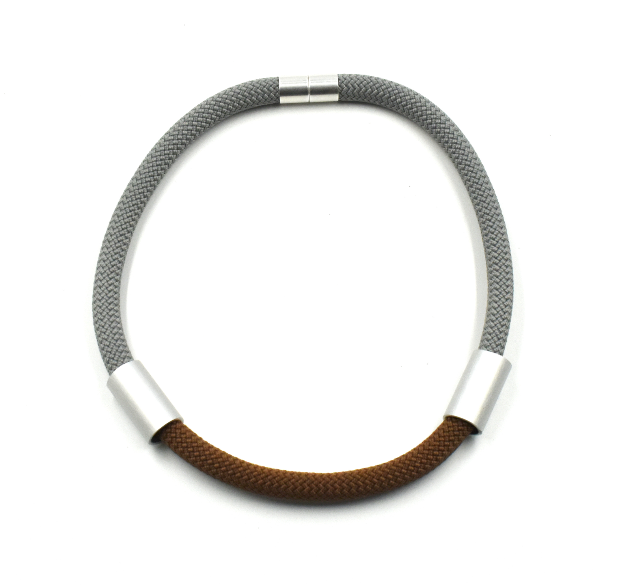 CHRISTINA BRAMPTI Cord Collar with Aluminum Beads - Grey and Brown