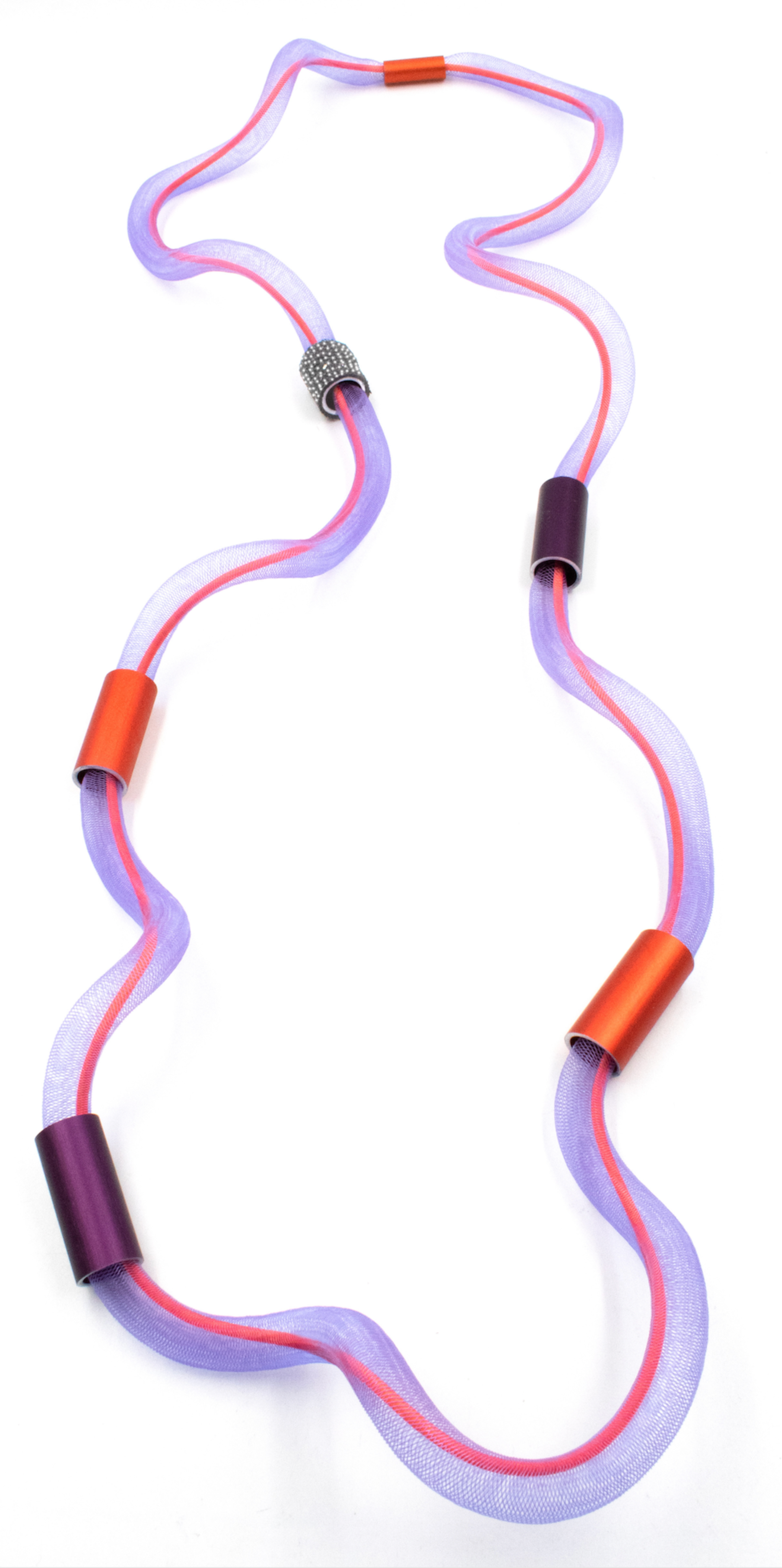 CHRISTINA BRAMPTI Colourful Twisted Mesh Necklace - Orange and Purple