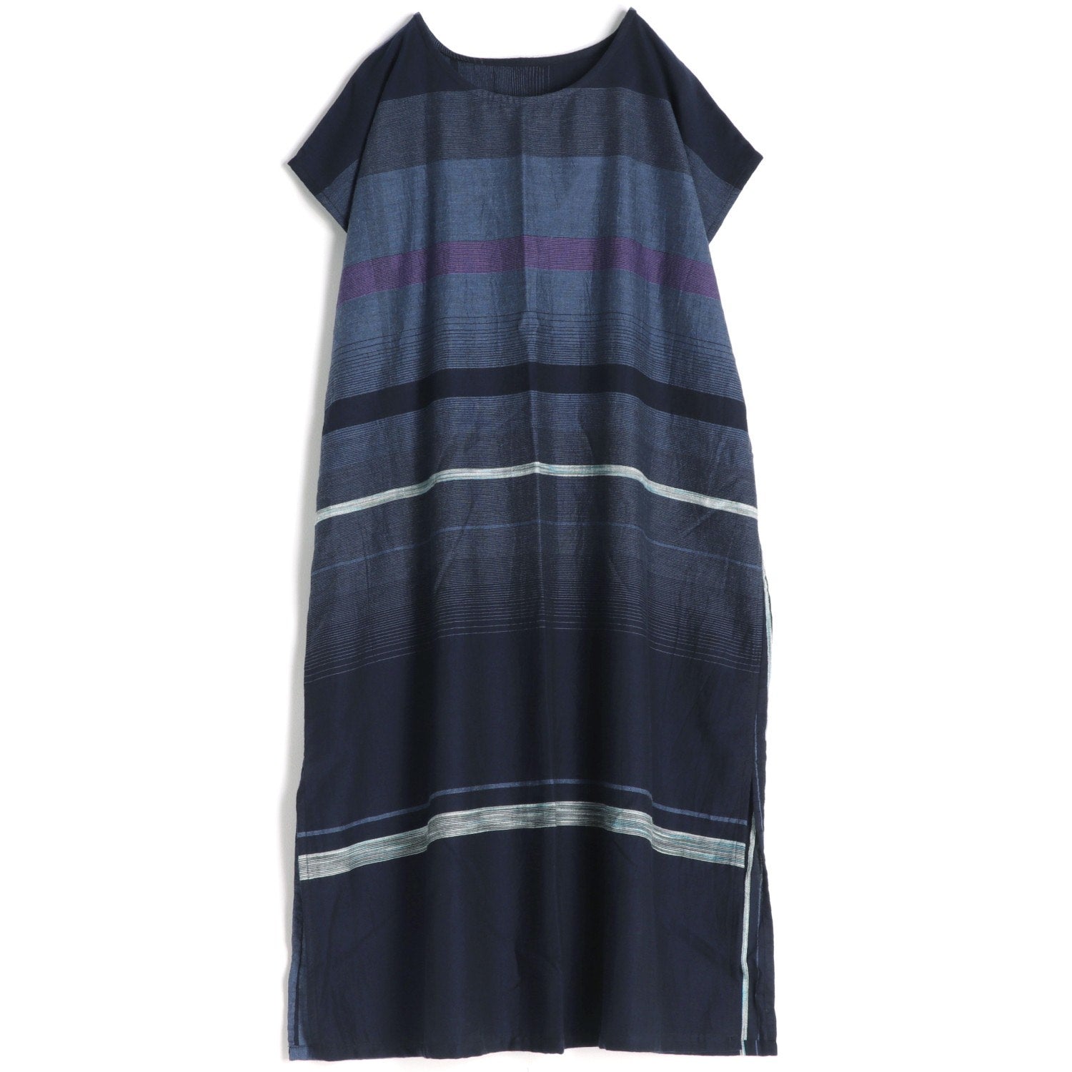 TAMAKI NIIME Shorter Length Cotton Cap Sleeve Round Neck Dress - Shadowed Rain