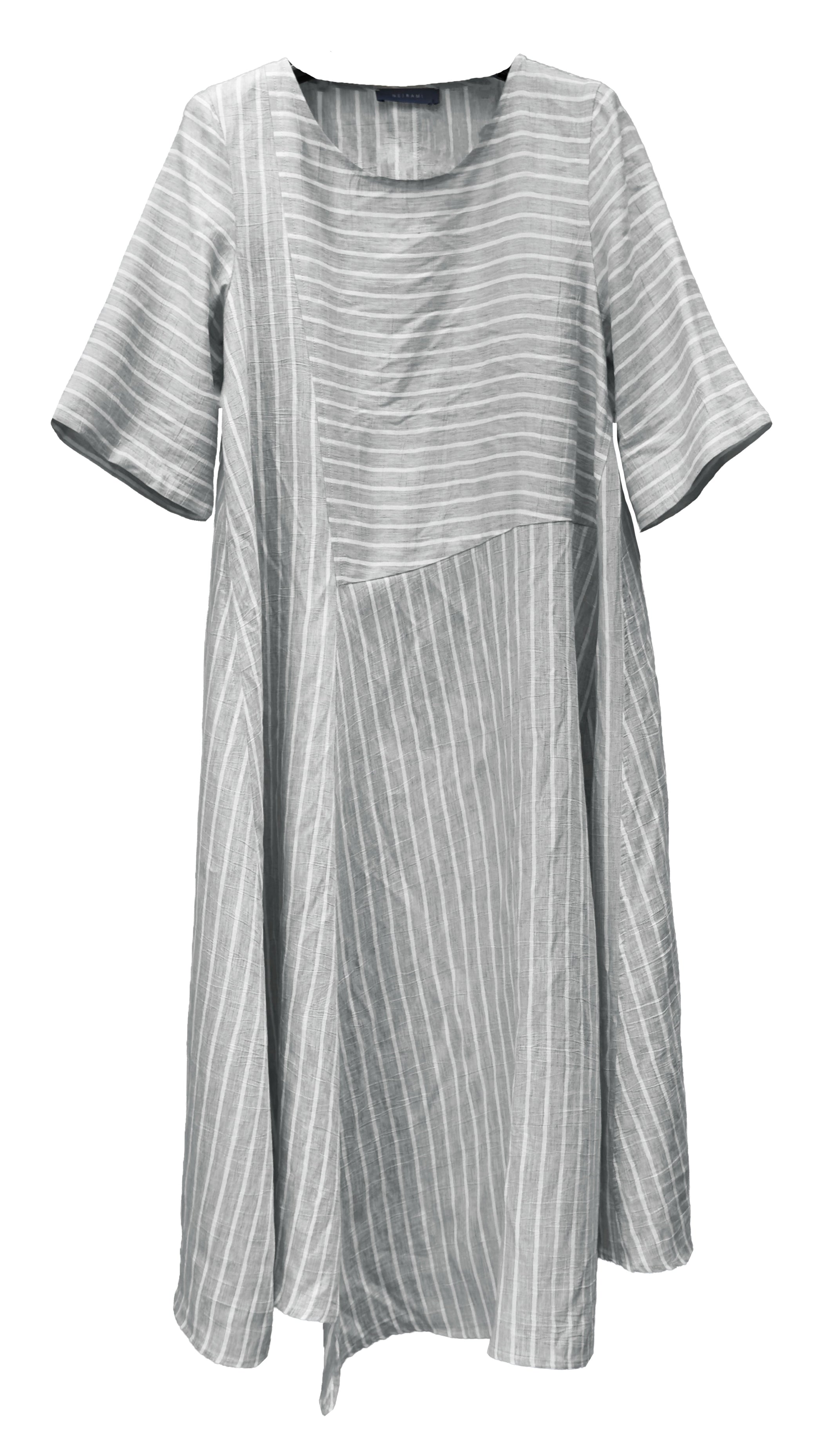 NEIRAMI Asymmetric Midi Dress in Shell Stripes