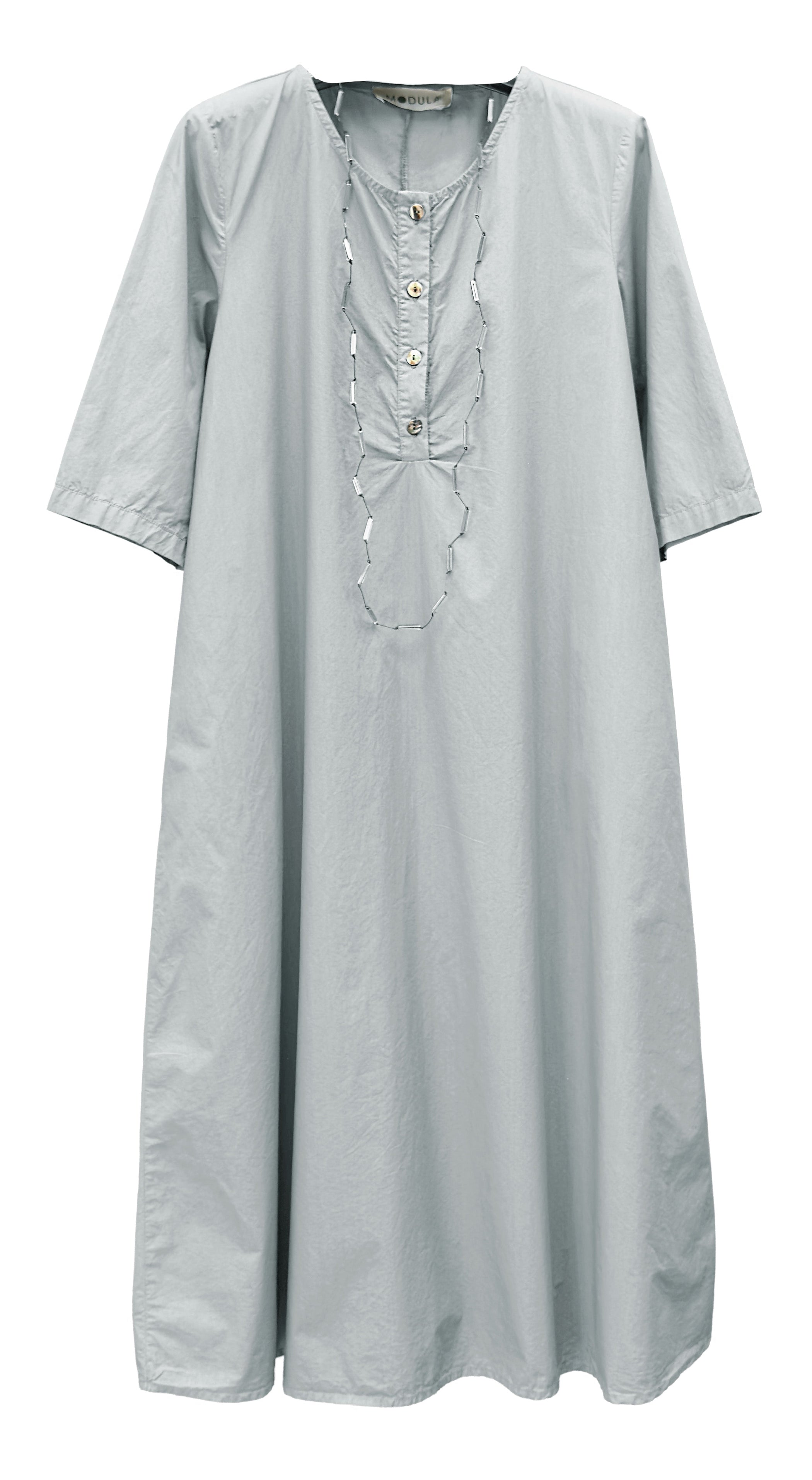 MODULA Half Sleeve Cotton Poplin Dress in Aluminum