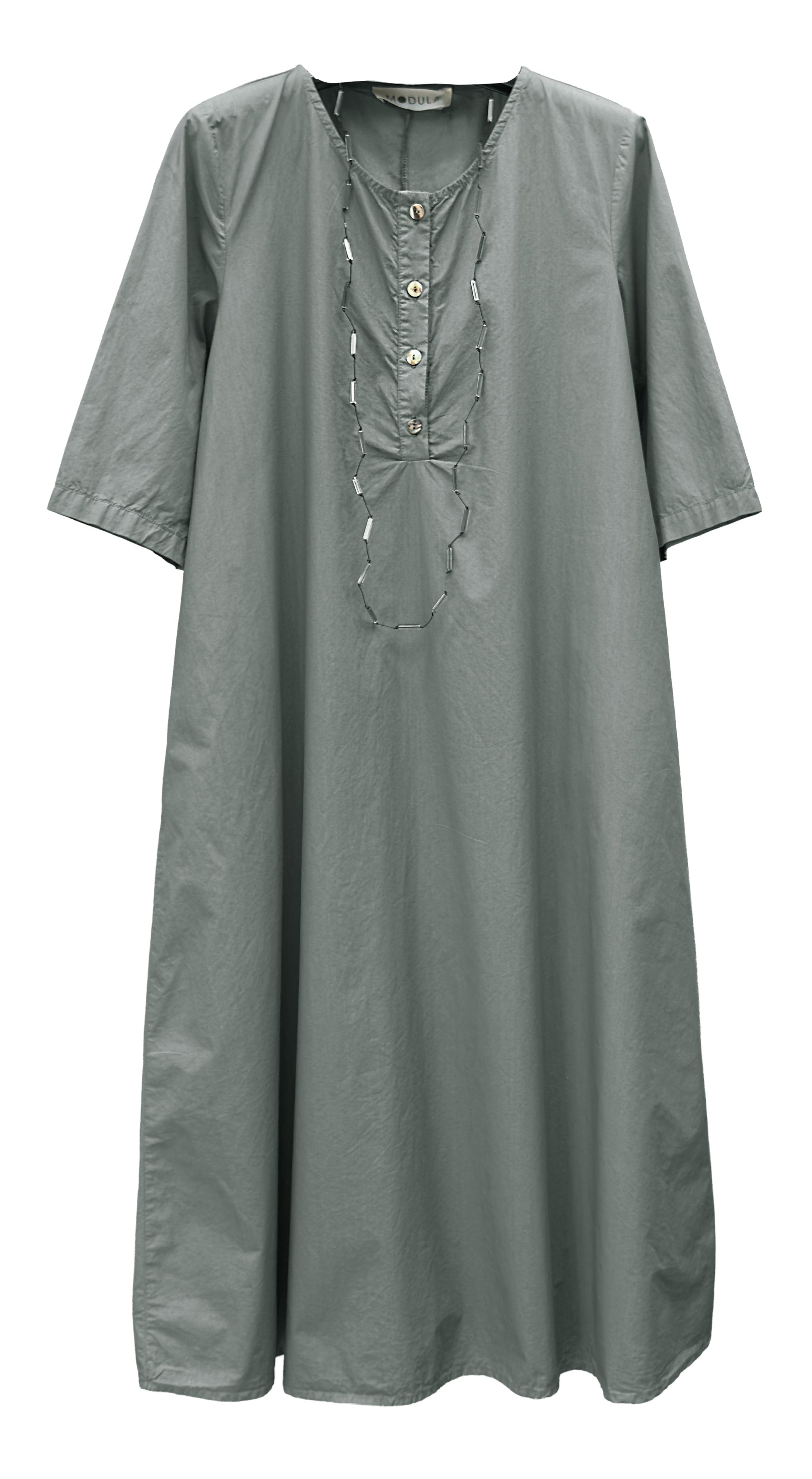 MODULA Half Sleeve Cotton Poplin Dress in Dusty Olive
