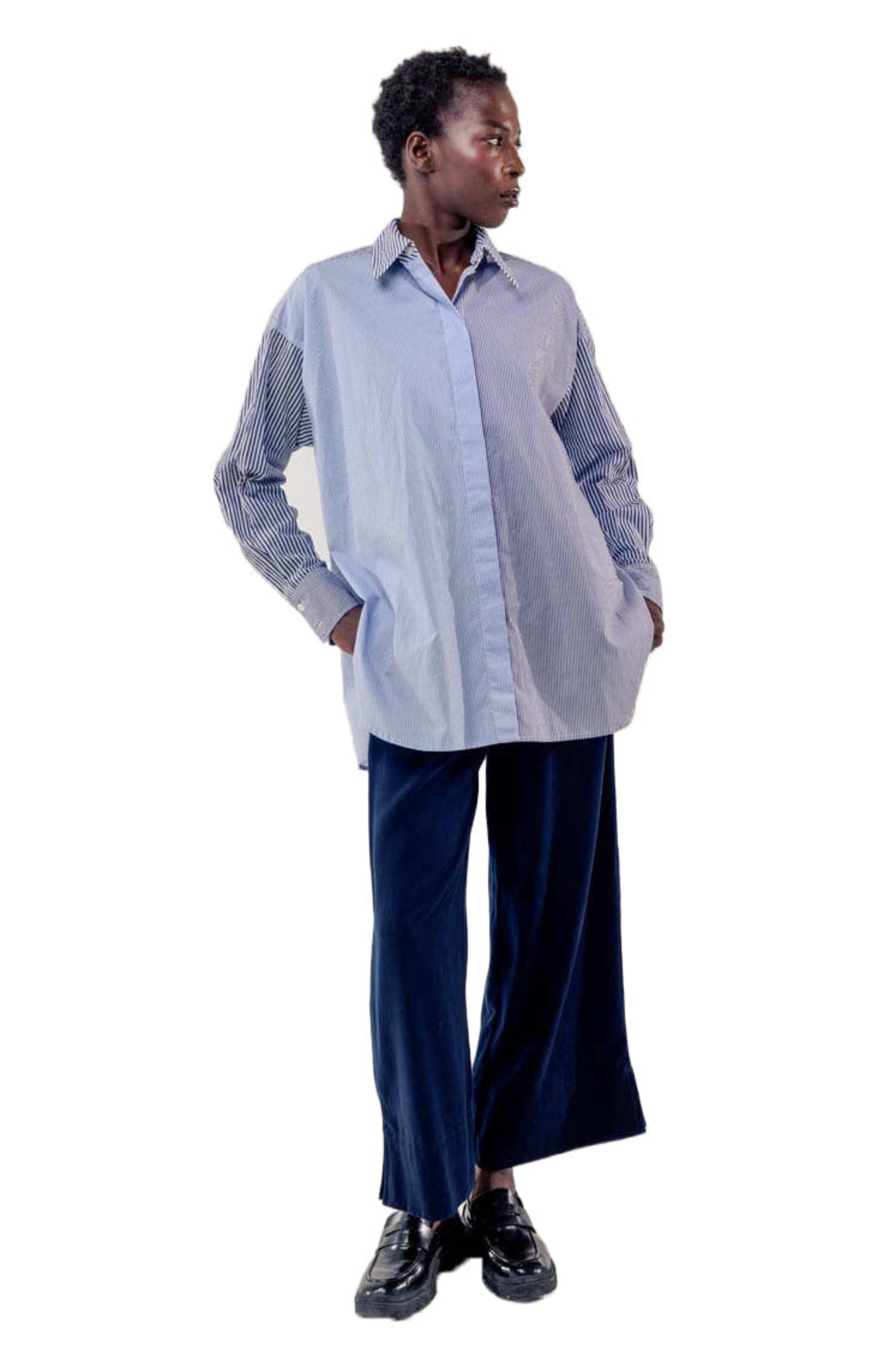 Elemente Clemente Long Sleeve Button Down Shirt in Blue Multi-Stripes