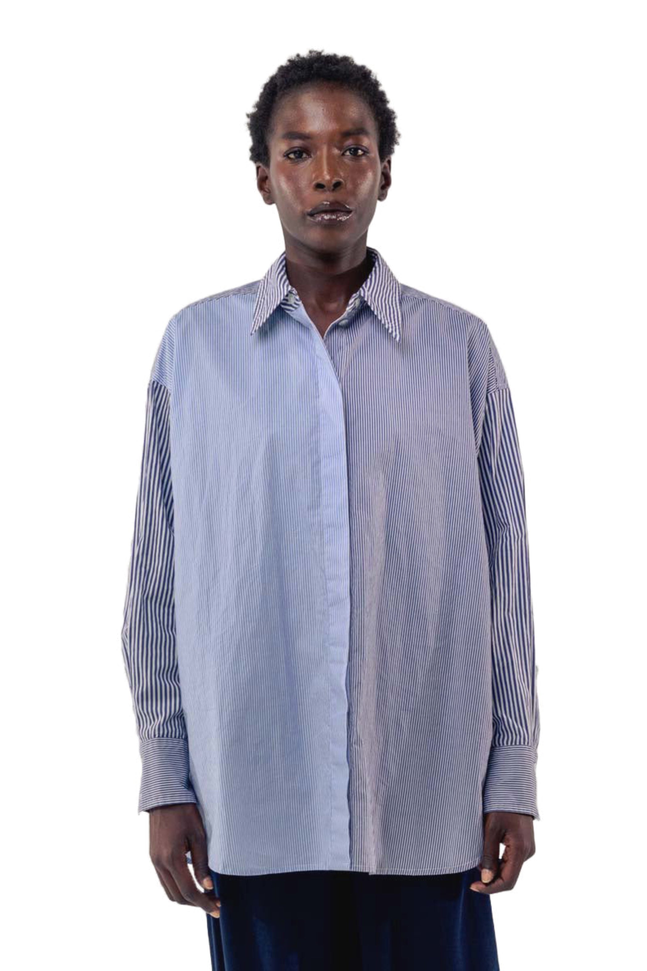 Elemente Clemente Long Sleeve Button Down Shirt in Blue Multi-Stripes