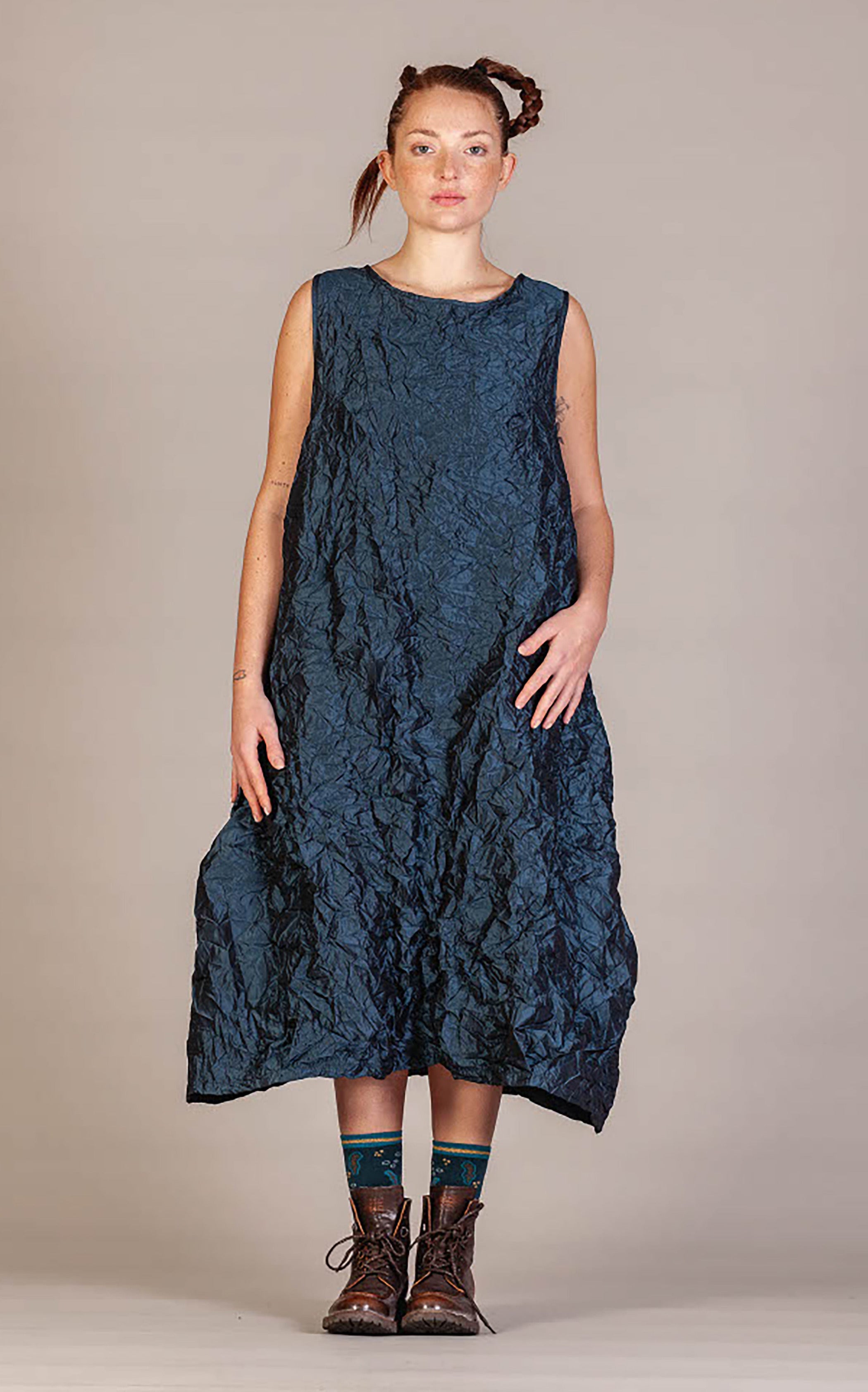 MAMA B Long Crinkled Sleeveless Dress in Atlantic